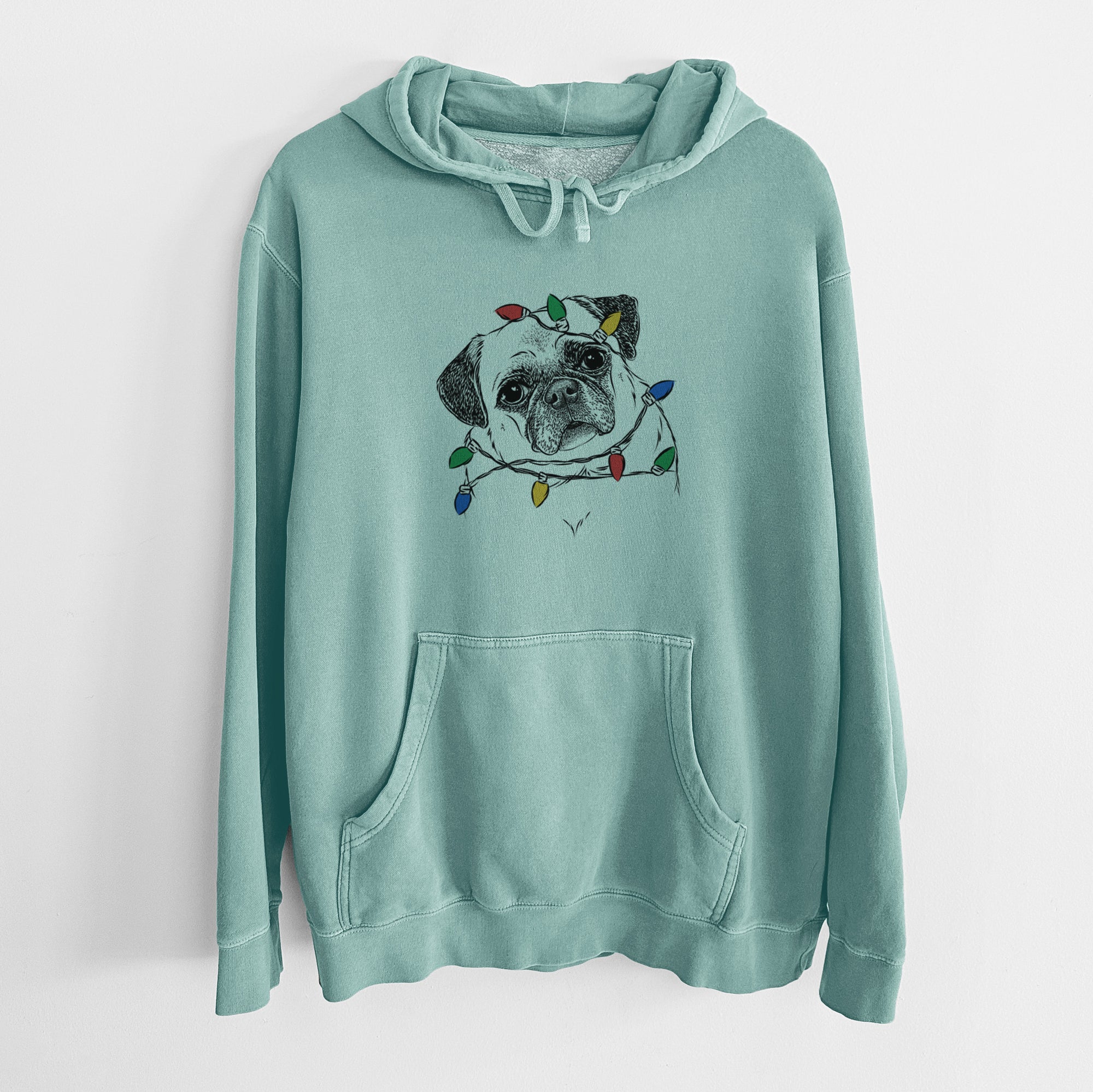 Christmas Lights Zoey the Pug - Unisex Pigment Dyed Hoodie