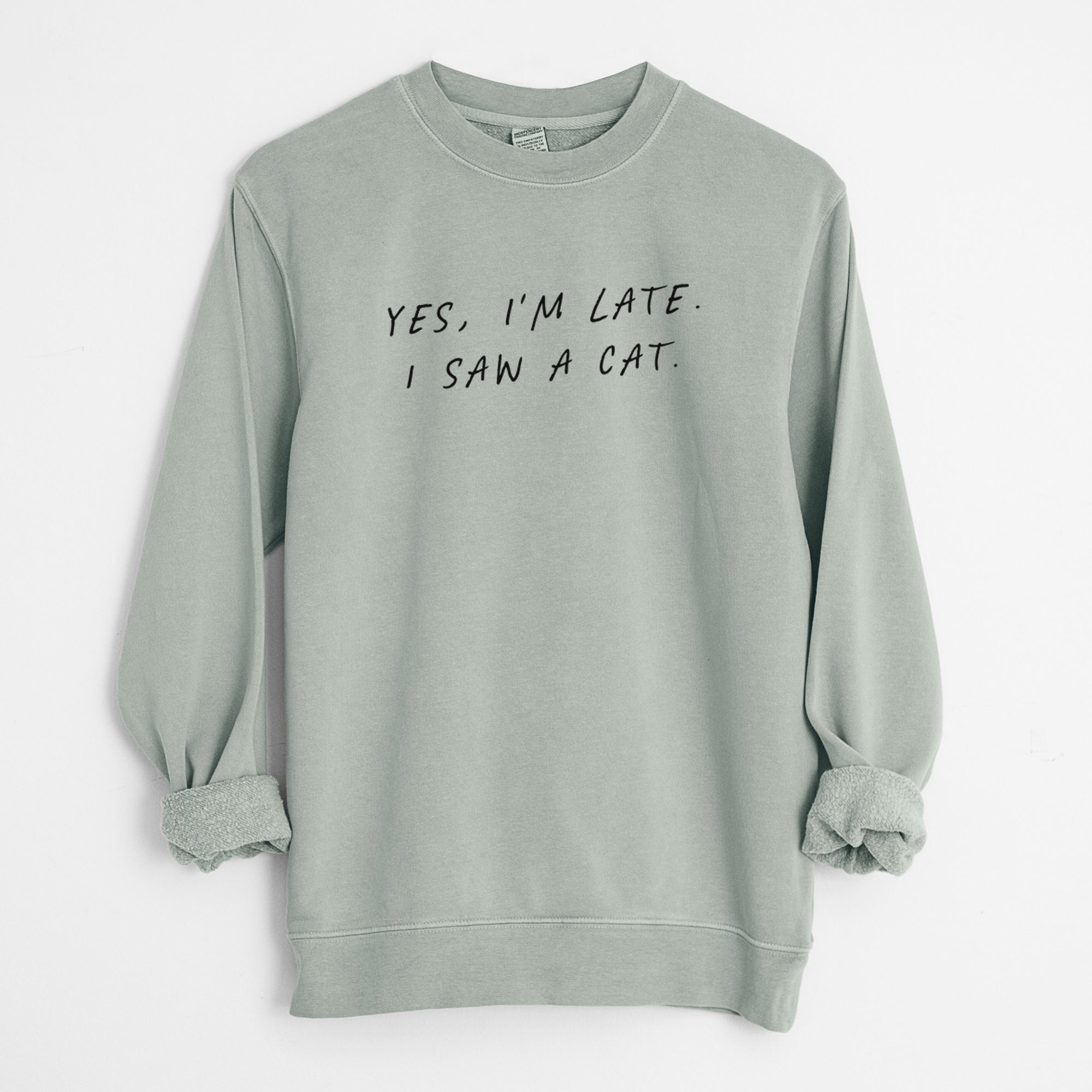 Yes, I'm Late. I Saw a Cat - Unisex Pigment Dyed Crew Sweatshirt