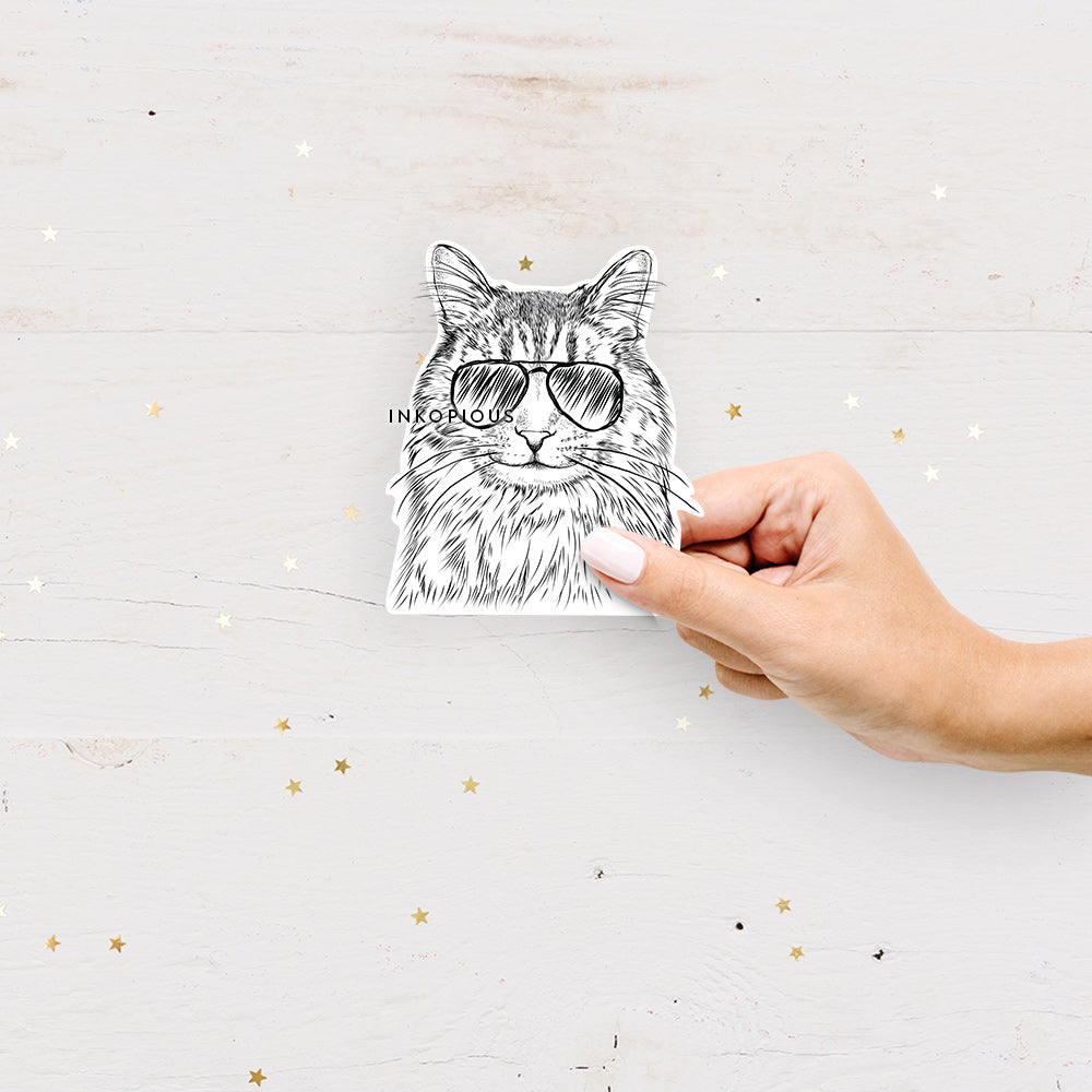 Oliver Fluff the Maine Coon Mix Cat - Decal Sticker