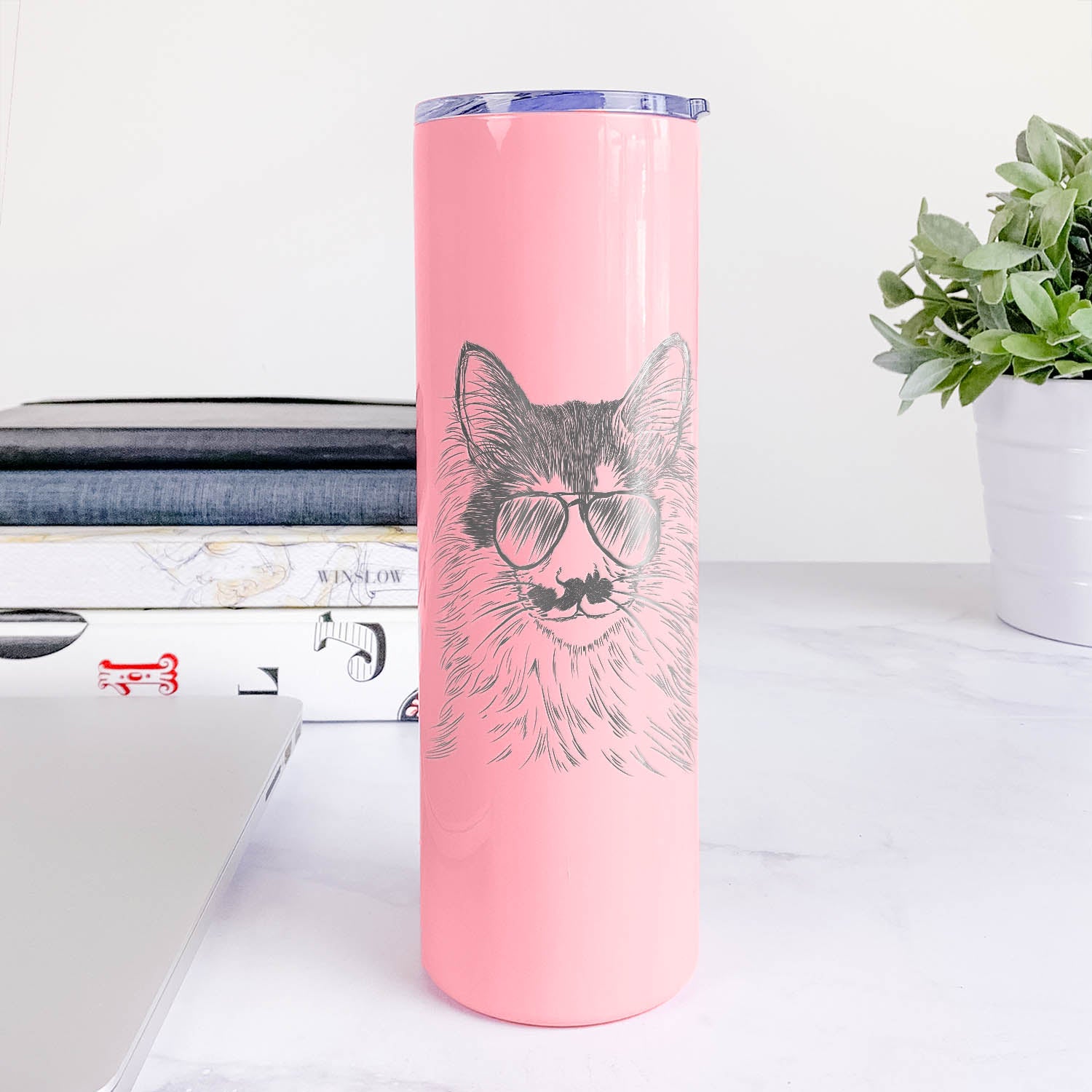 Stache the Longhaired Mustache Cat - 20oz Skinny Tumbler