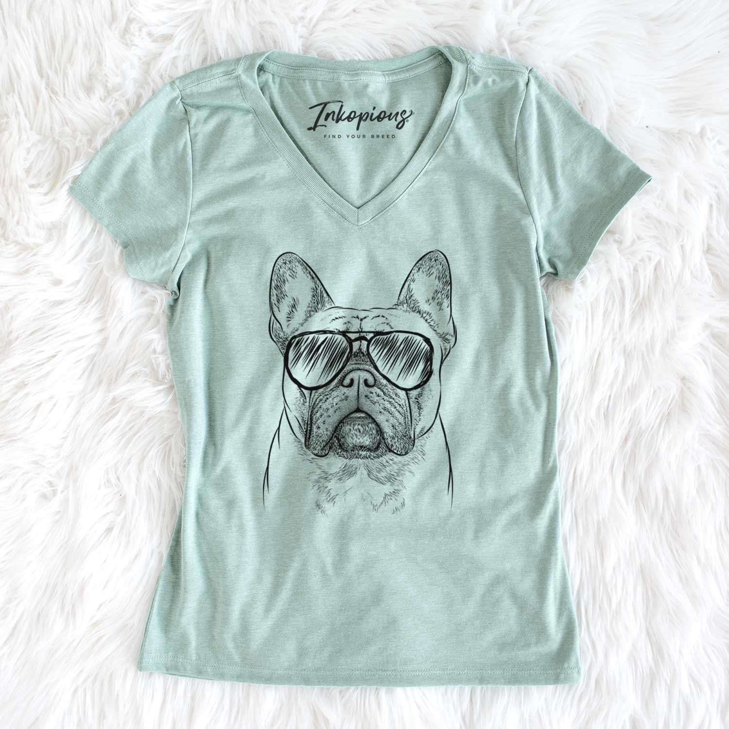 Aviator Acelynn the French Bulldog - Women's V-neck Shirt