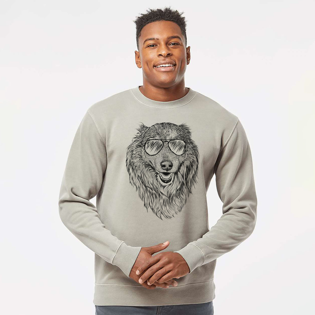 Aviator Addie the Collie Mix - Unisex Pigment Dyed Crew Sweatshirt