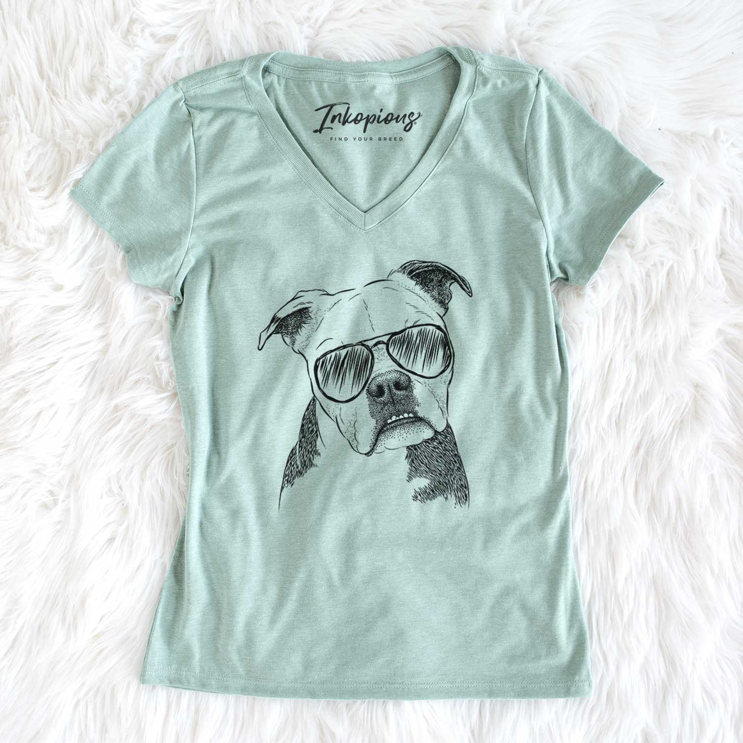 Aviator Aggy the Olde English Bulldogge - Women's V-neck Shirt