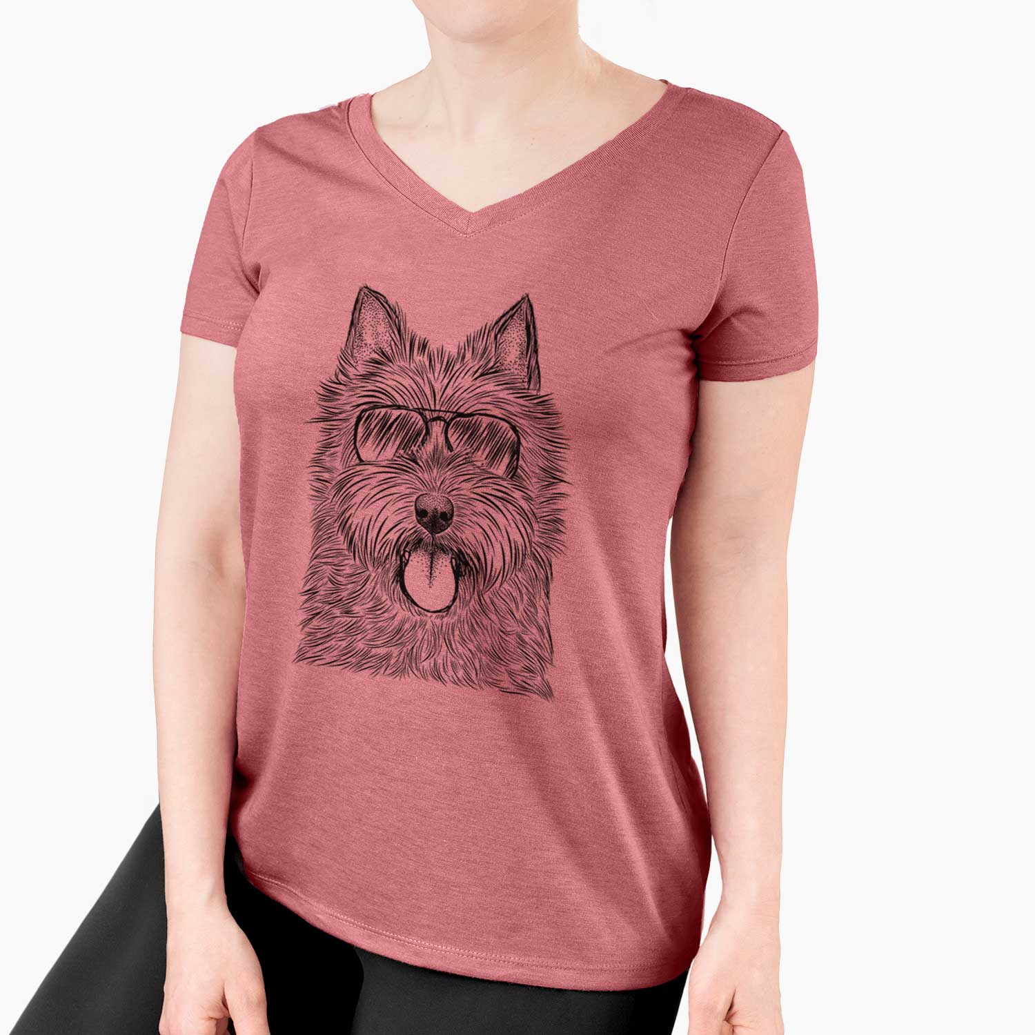 Aviator Alfie the Norwich Terrier - Women's V-neck Shirt