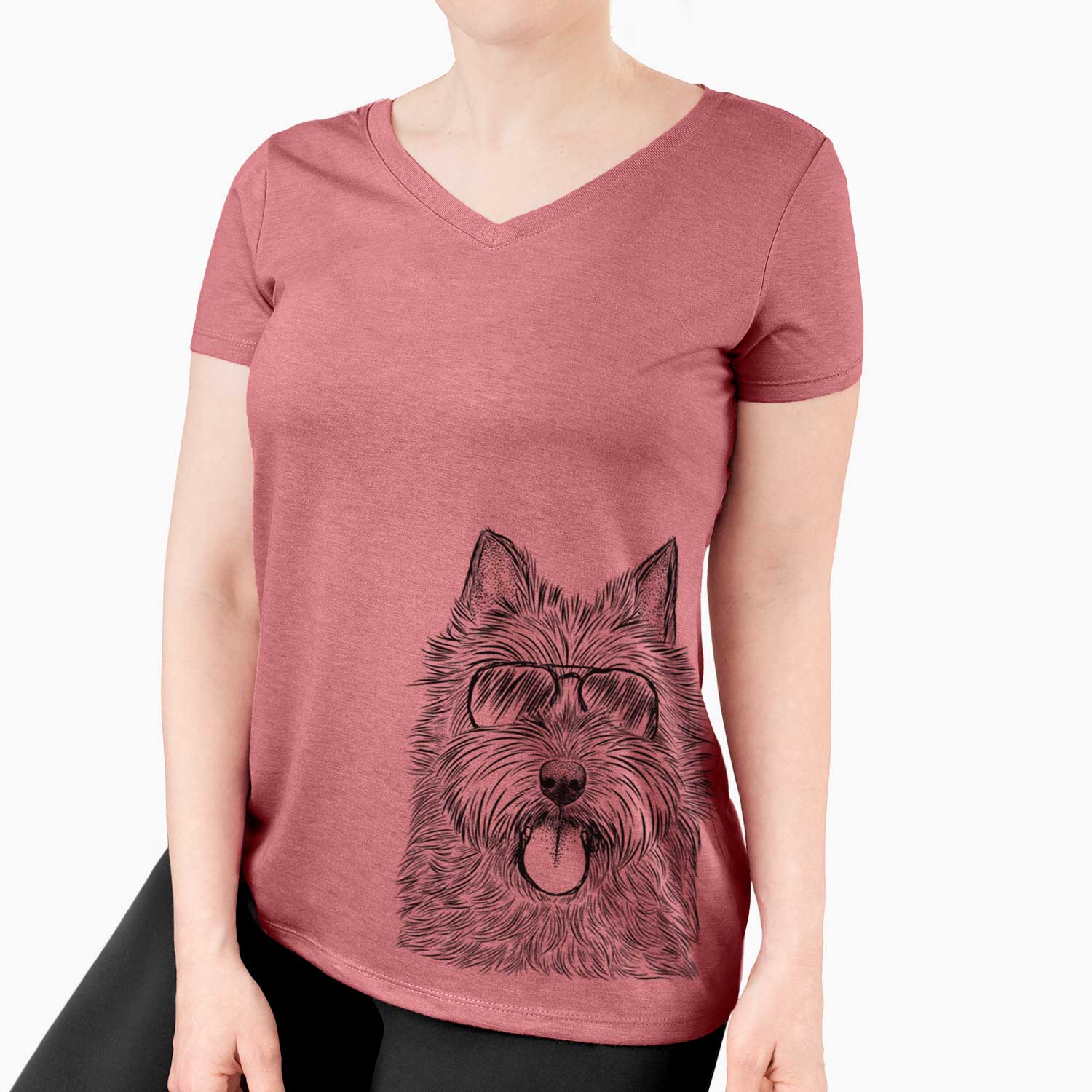 Aviator Alfie the Norwich Terrier - Women's V-neck Shirt