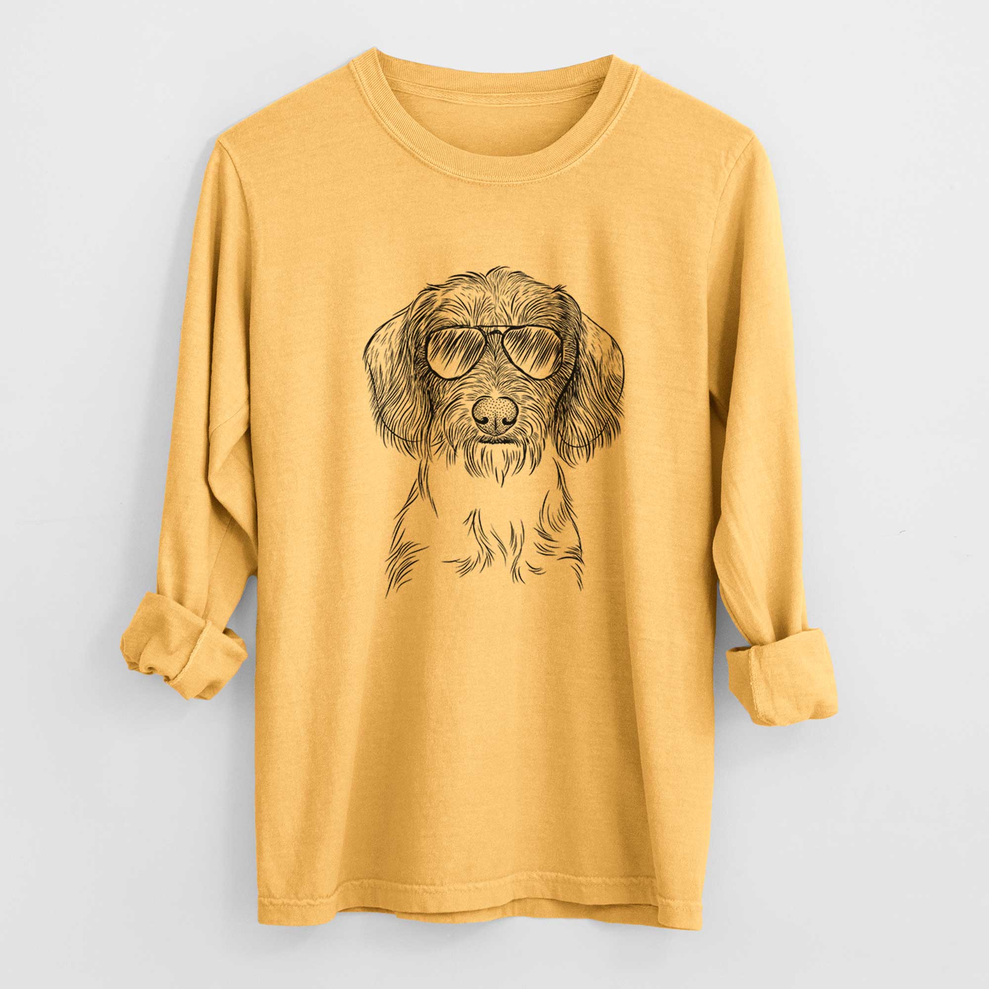 Aviators Almond the Wirehaired Dachshund - Heavyweight 100% Cotton Long Sleeve