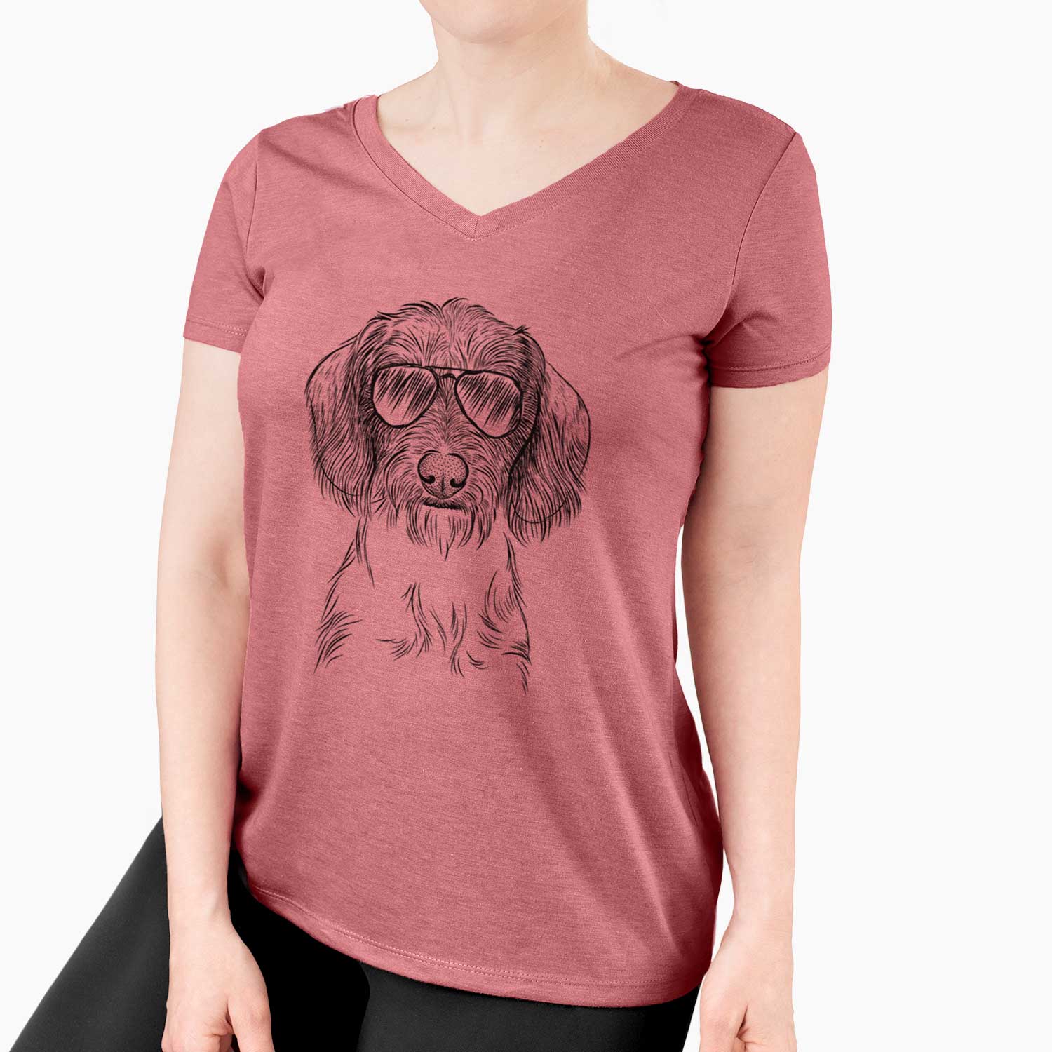 Aviator Almond the Wirehaired Dachshund - Women's V-neck Shirt