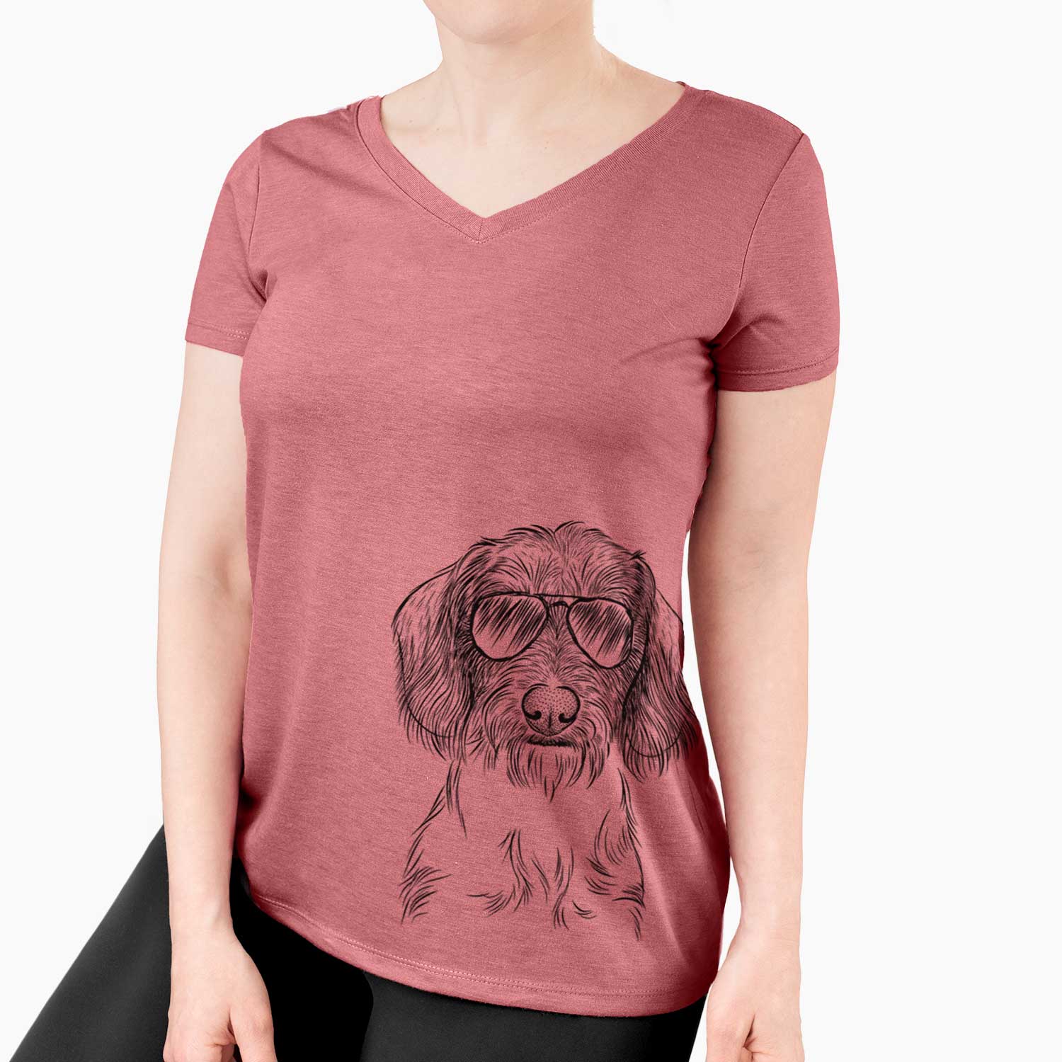 Aviator Almond the Wirehaired Dachshund - Women's V-neck Shirt