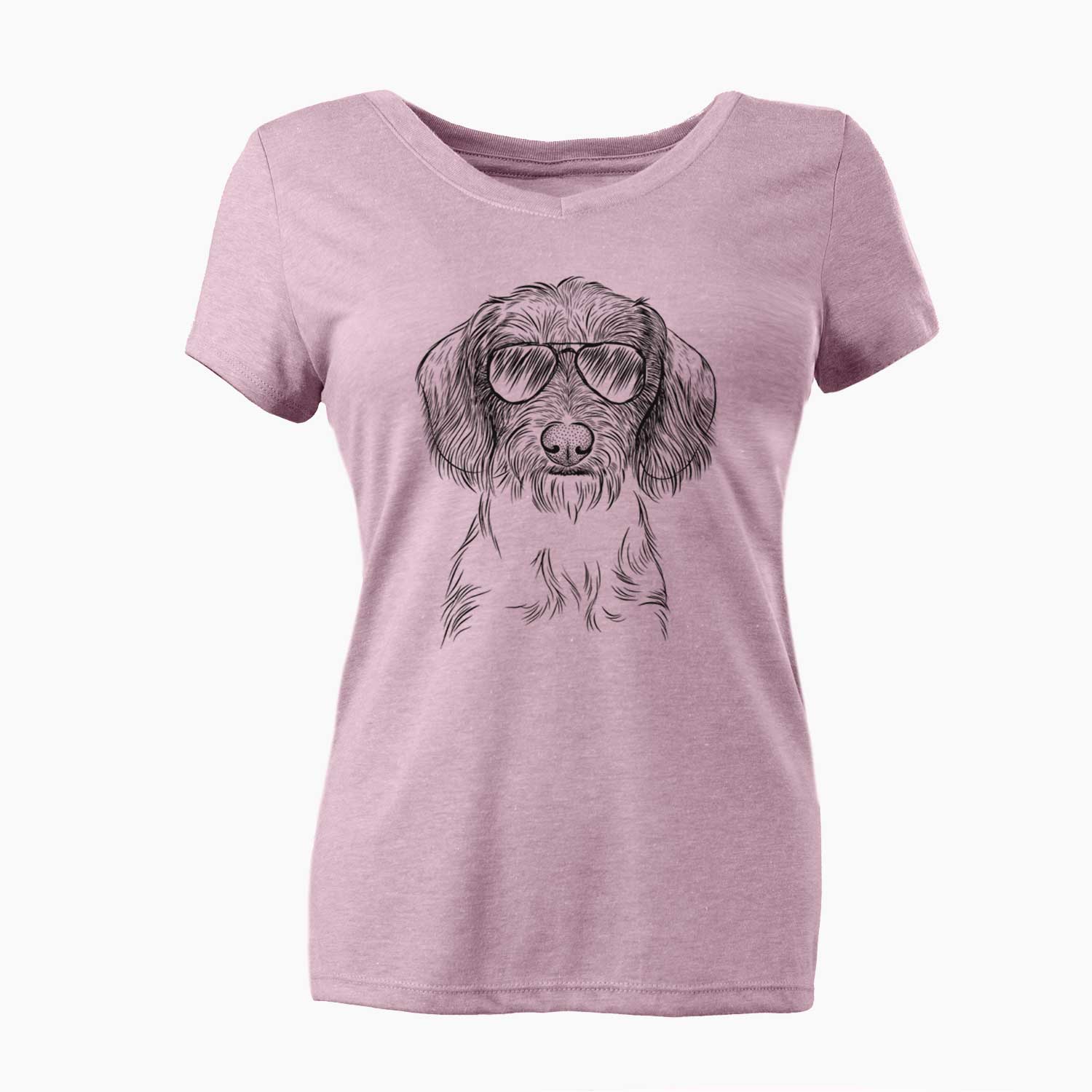 Aviator Almond the Wirehaired Dachshund - Women's V-neck Shirt