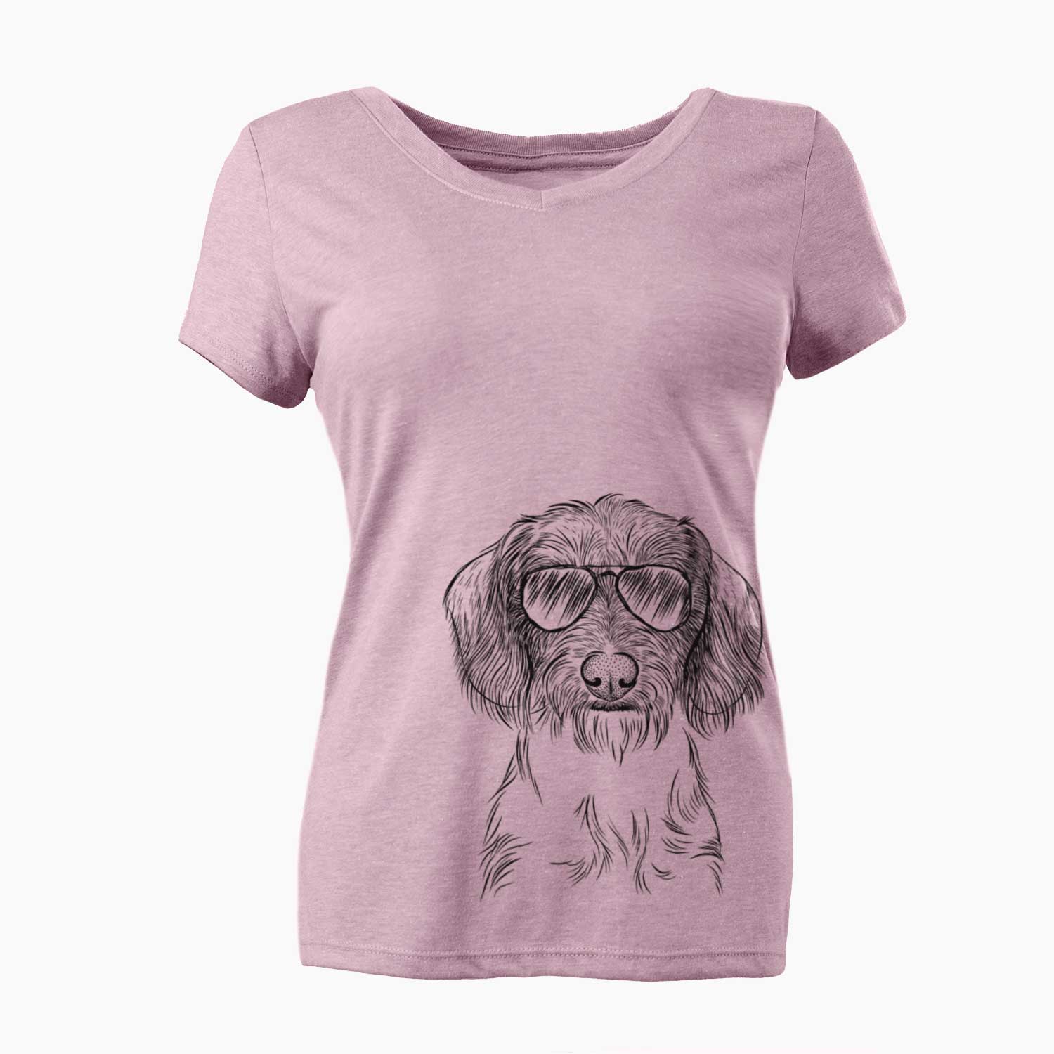 Aviator Almond the Wirehaired Dachshund - Women's V-neck Shirt