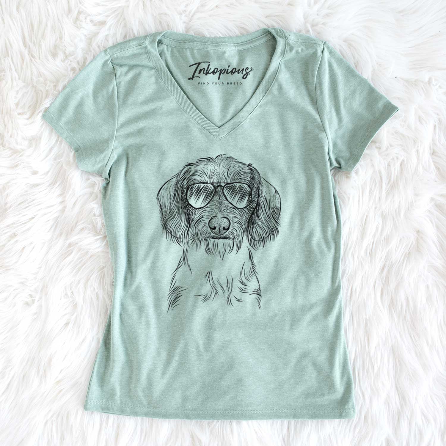 Aviator Almond the Wirehaired Dachshund - Women's V-neck Shirt