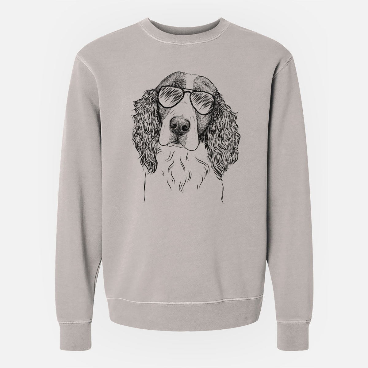 Aviator Annie the English Springer Spaniel - Unisex Pigment Dyed Crew Sweatshirt