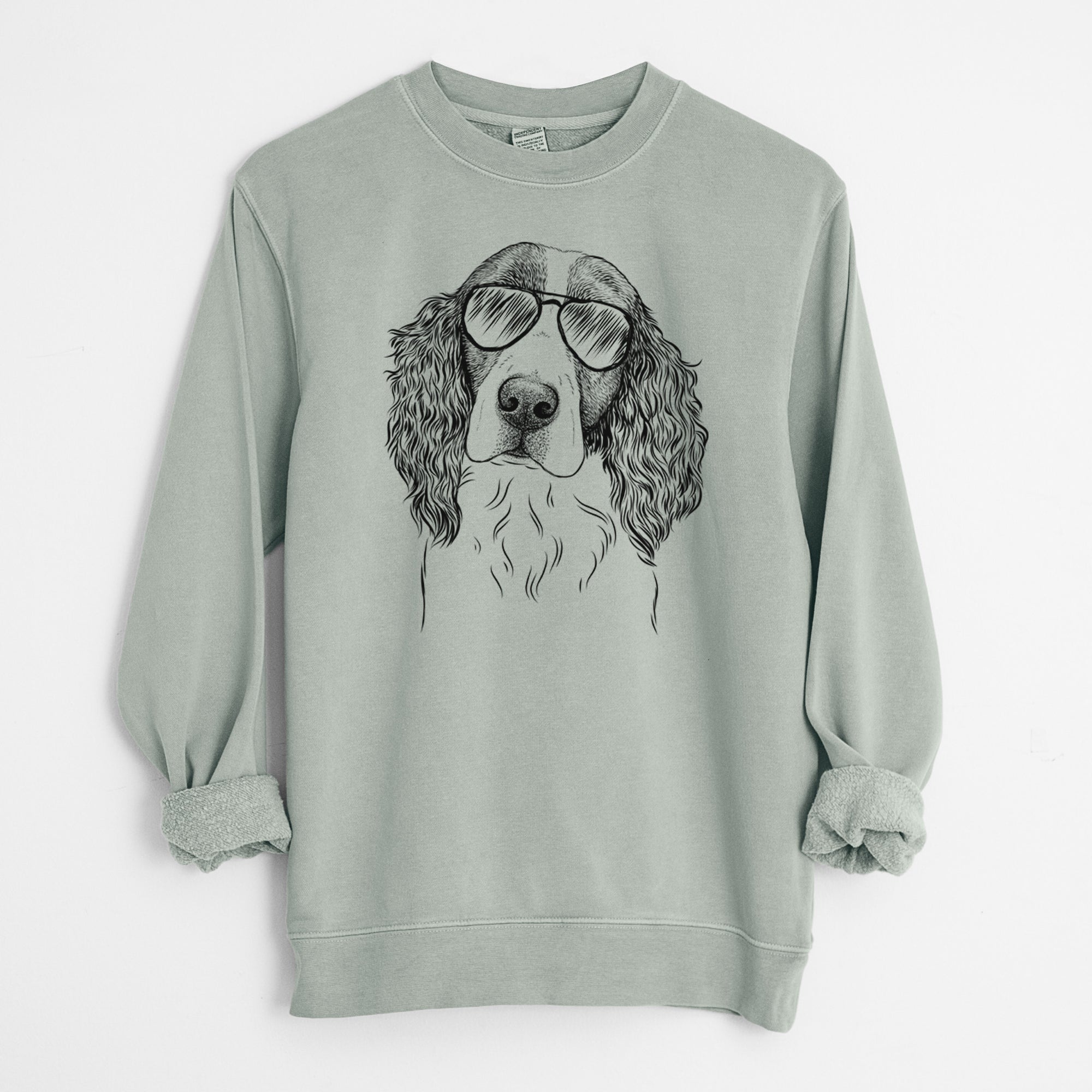 Aviator Annie the English Springer Spaniel - Unisex Pigment Dyed Crew Sweatshirt