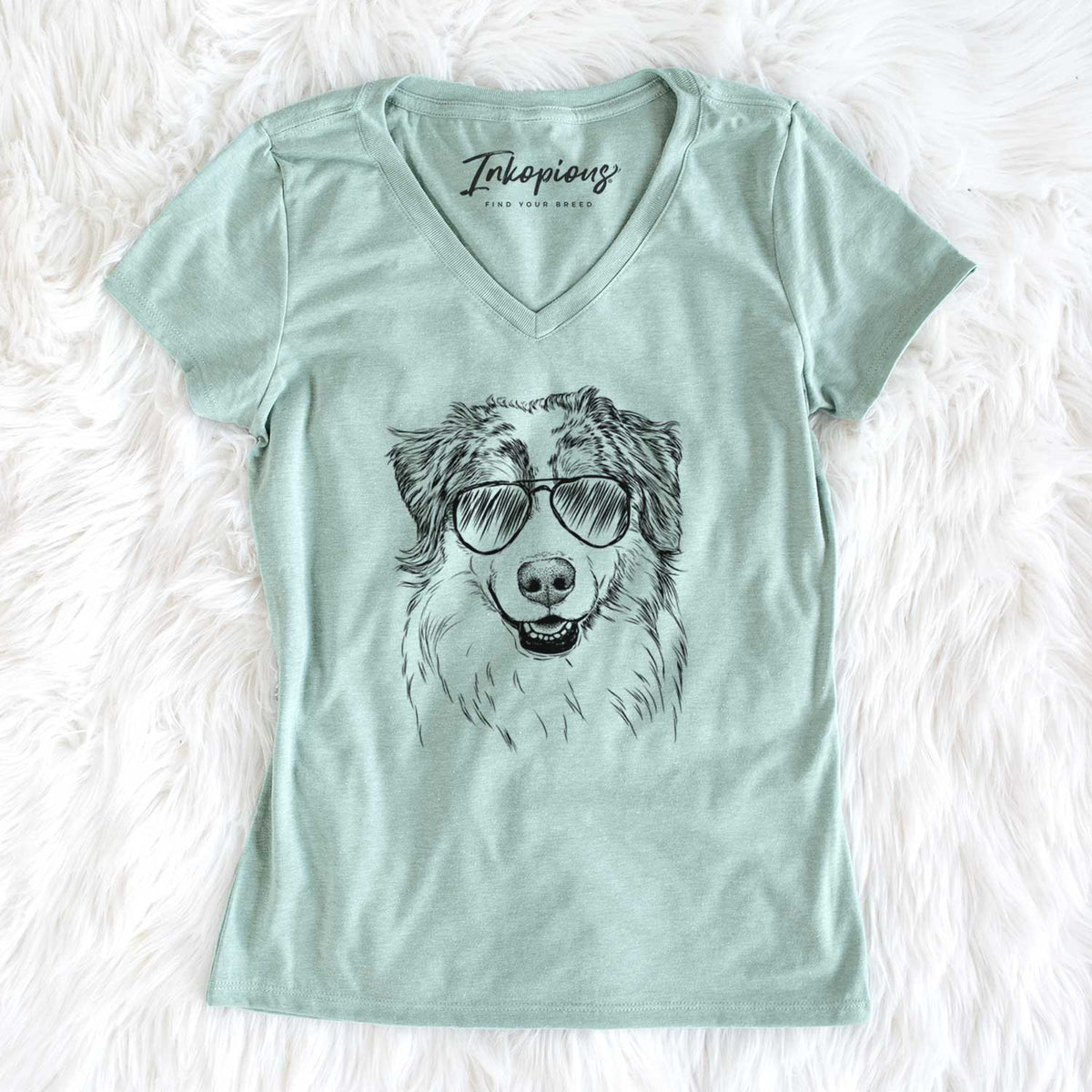 Aviator Aonghus the Australian Shepherd - Women's V-neck Shirt