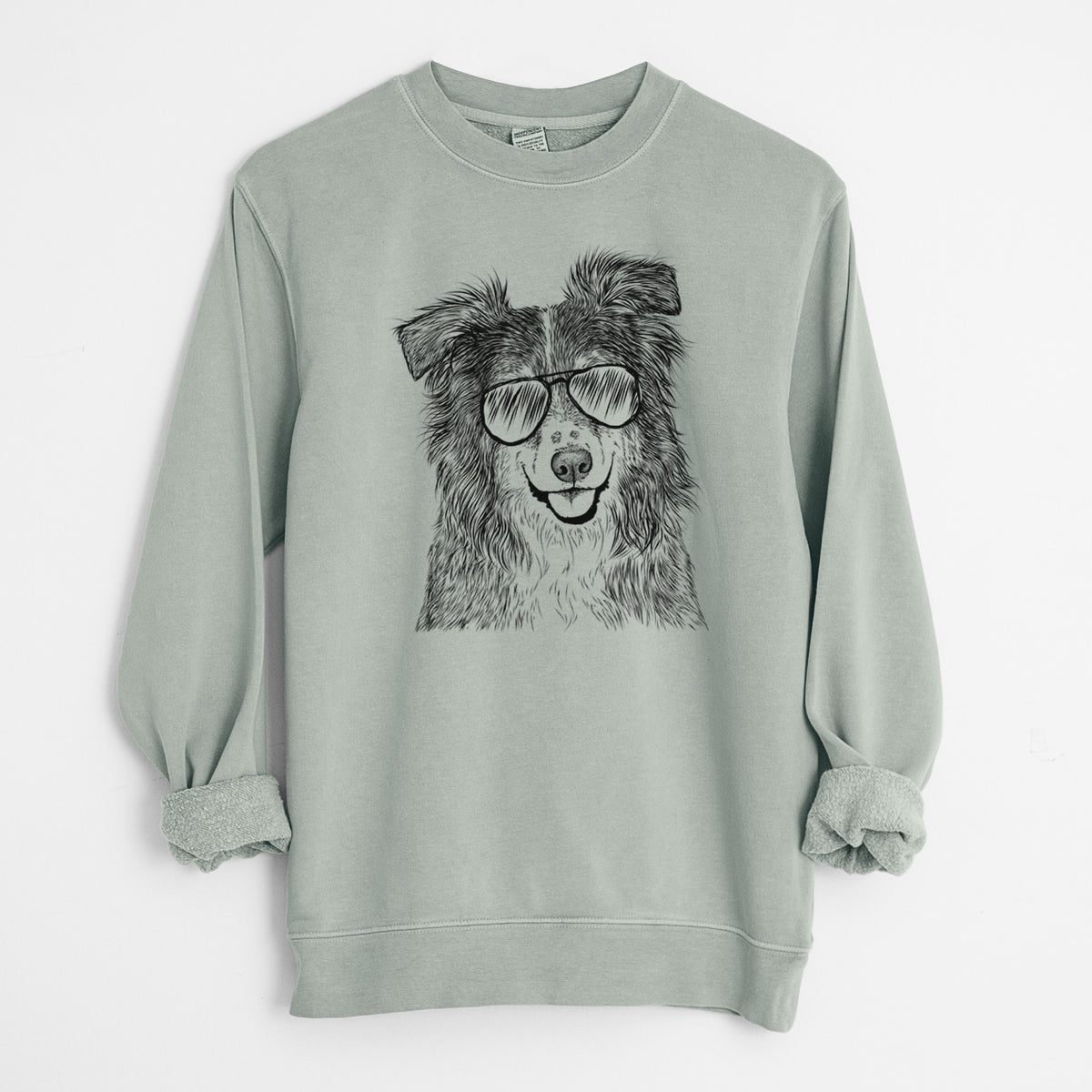 Aviator Aushe the Australian Shepherd - Unisex Pigment Dyed Crew Sweatshirt