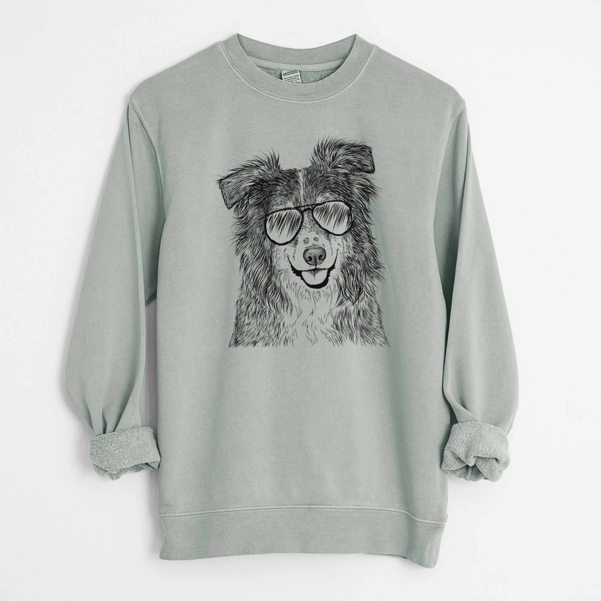Aviator Aushe the Australian Shepherd - Unisex Pigment Dyed Crew Sweatshirt