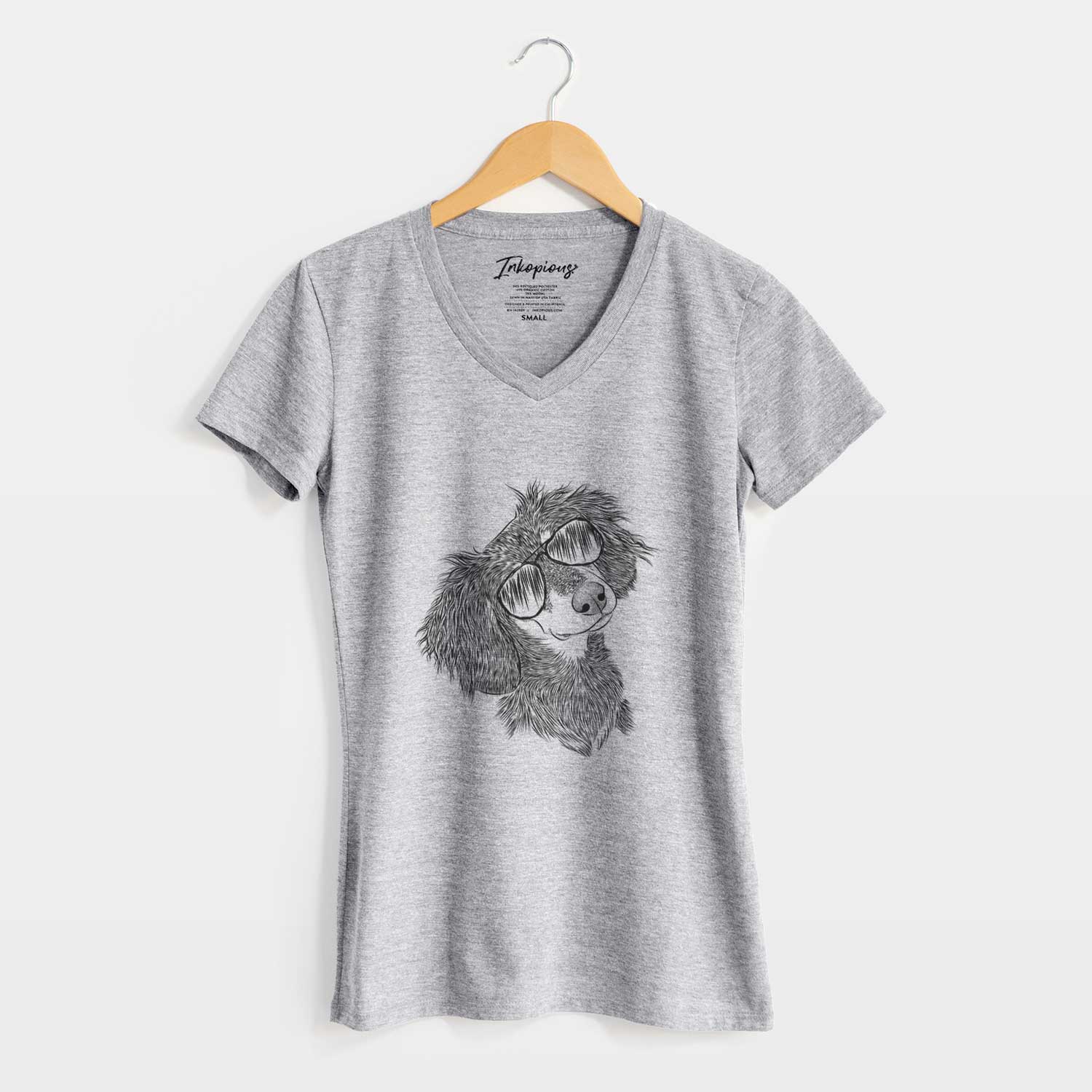 Aviator Bailey the Long Haired Dachshund - Women's V-neck Shirt