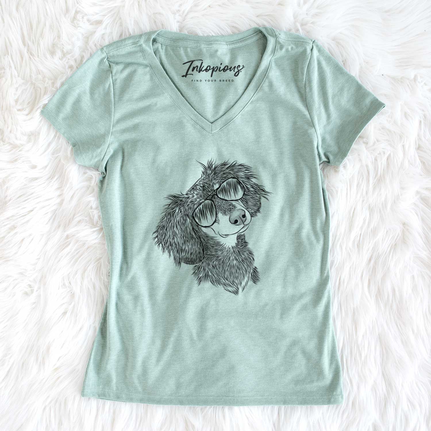 Aviator Bailey the Long Haired Dachshund - Women's V-neck Shirt