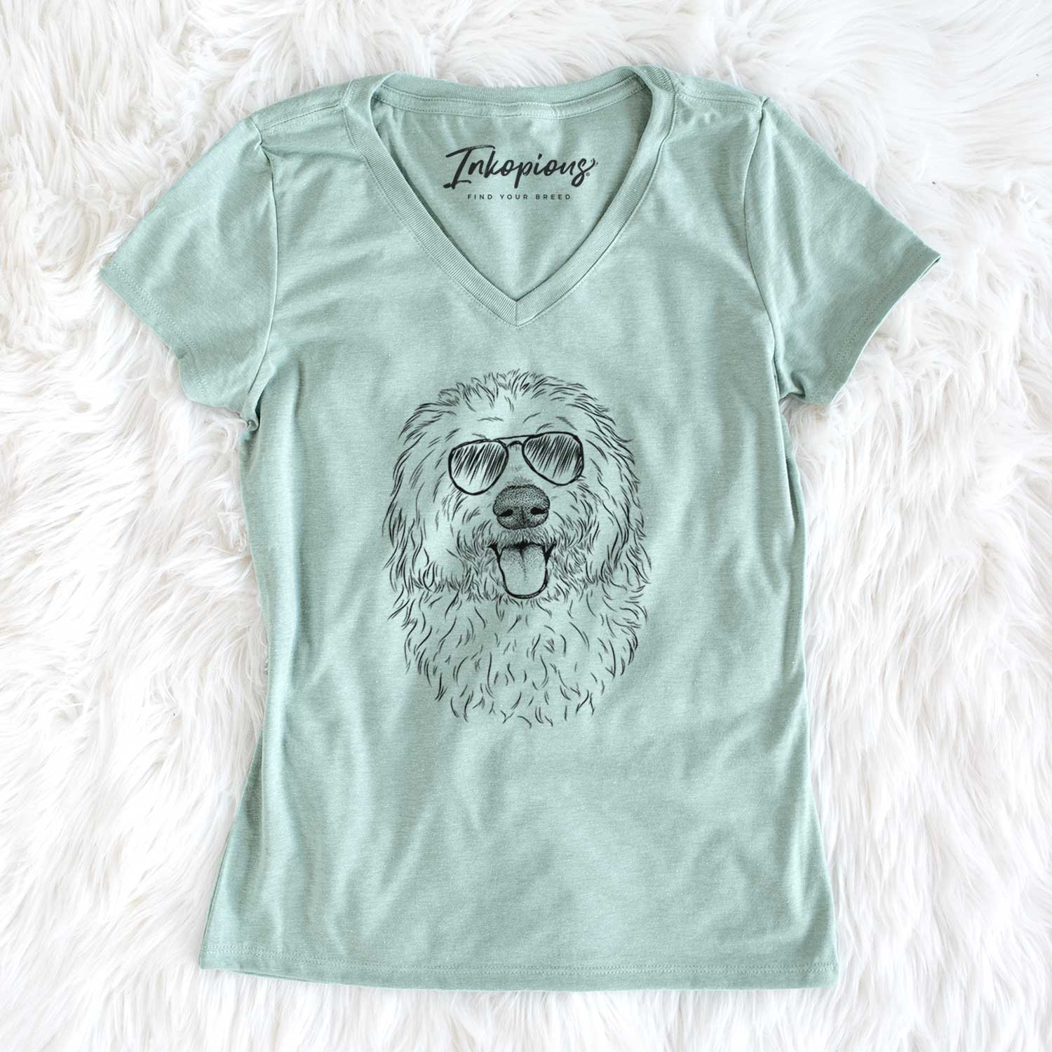 Aviator Barry the Old English Sheepdog - Women's V-neck Shirt