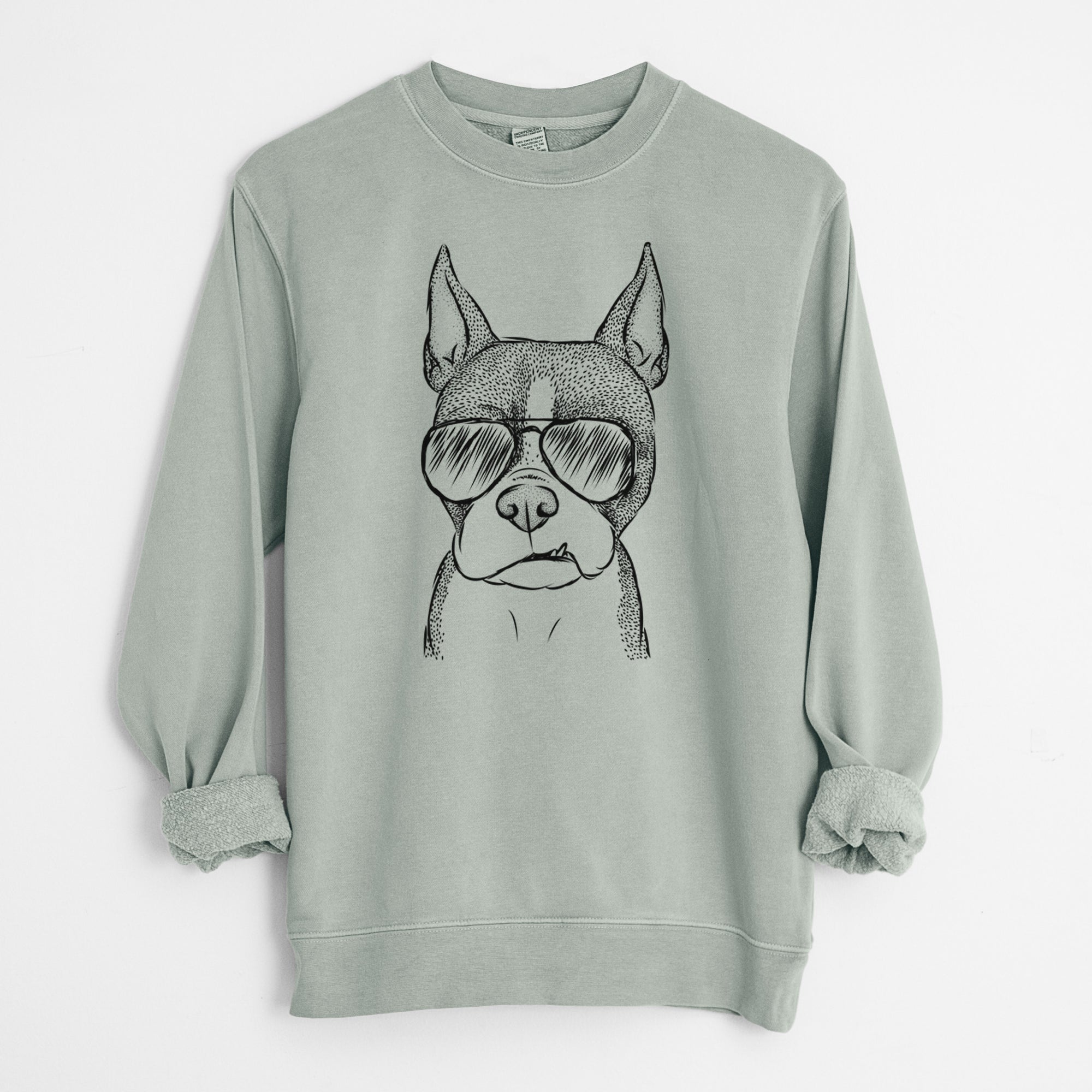 Aviator Bean the Boston Terrier - Unisex Pigment Dyed Crew Sweatshirt