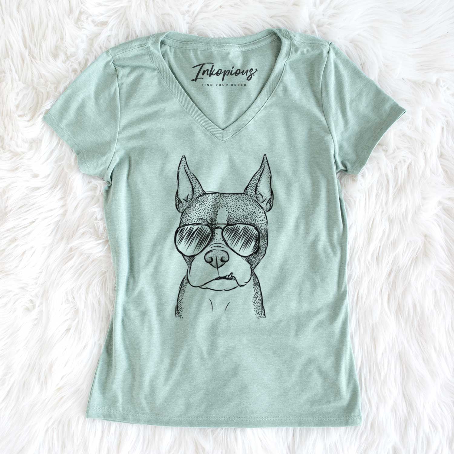 Aviator Bean the Boston Terrier - Women's V-neck Shirt