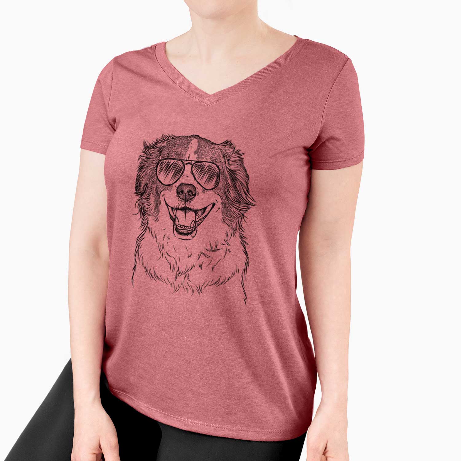 Aviator Belle the Australian Shepherd Mix - Women's V-neck Shirt