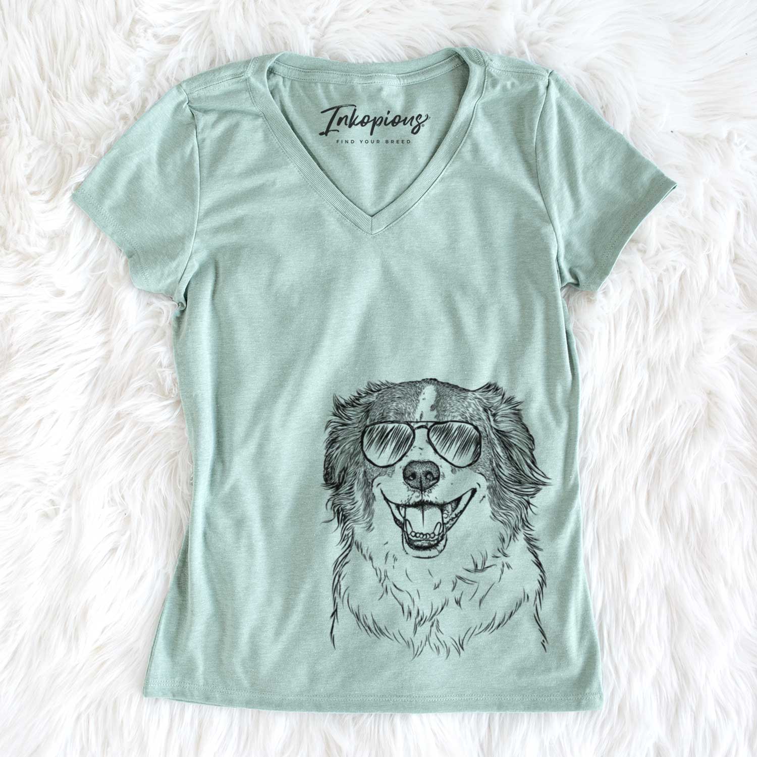 Aviator Belle the Australian Shepherd Mix - Women's V-neck Shirt