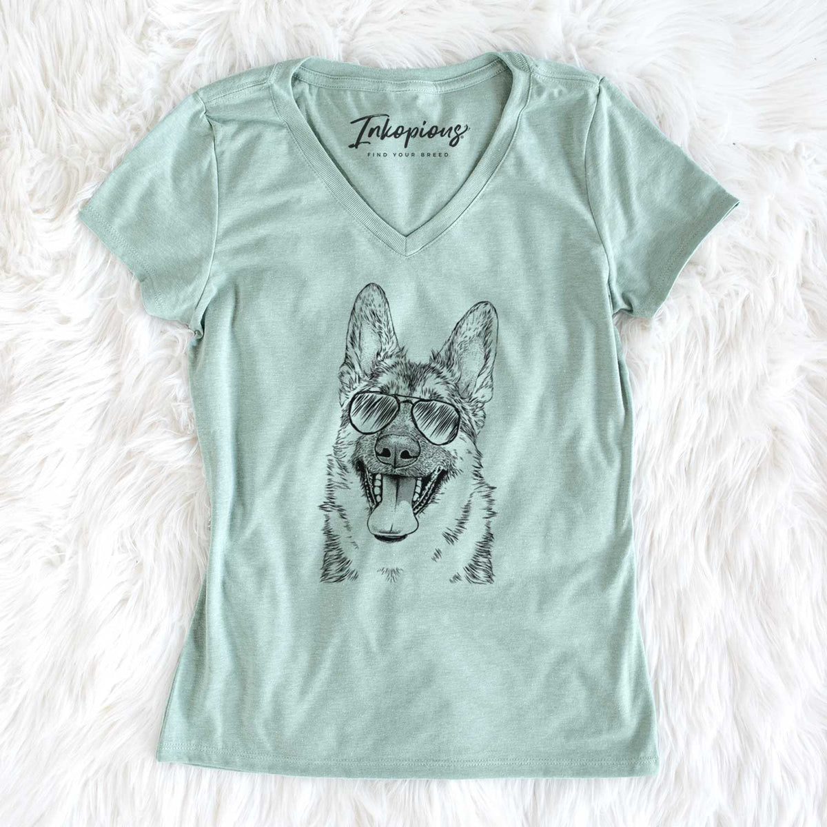 Aviator Benson the German Shepherd - Women's V-neck Shirt