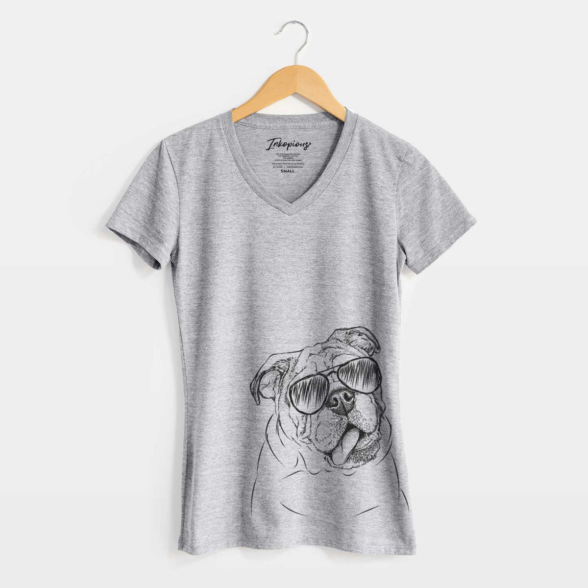 Aviator Benson the English Bulldog - Women&#39;s V-neck Shirt