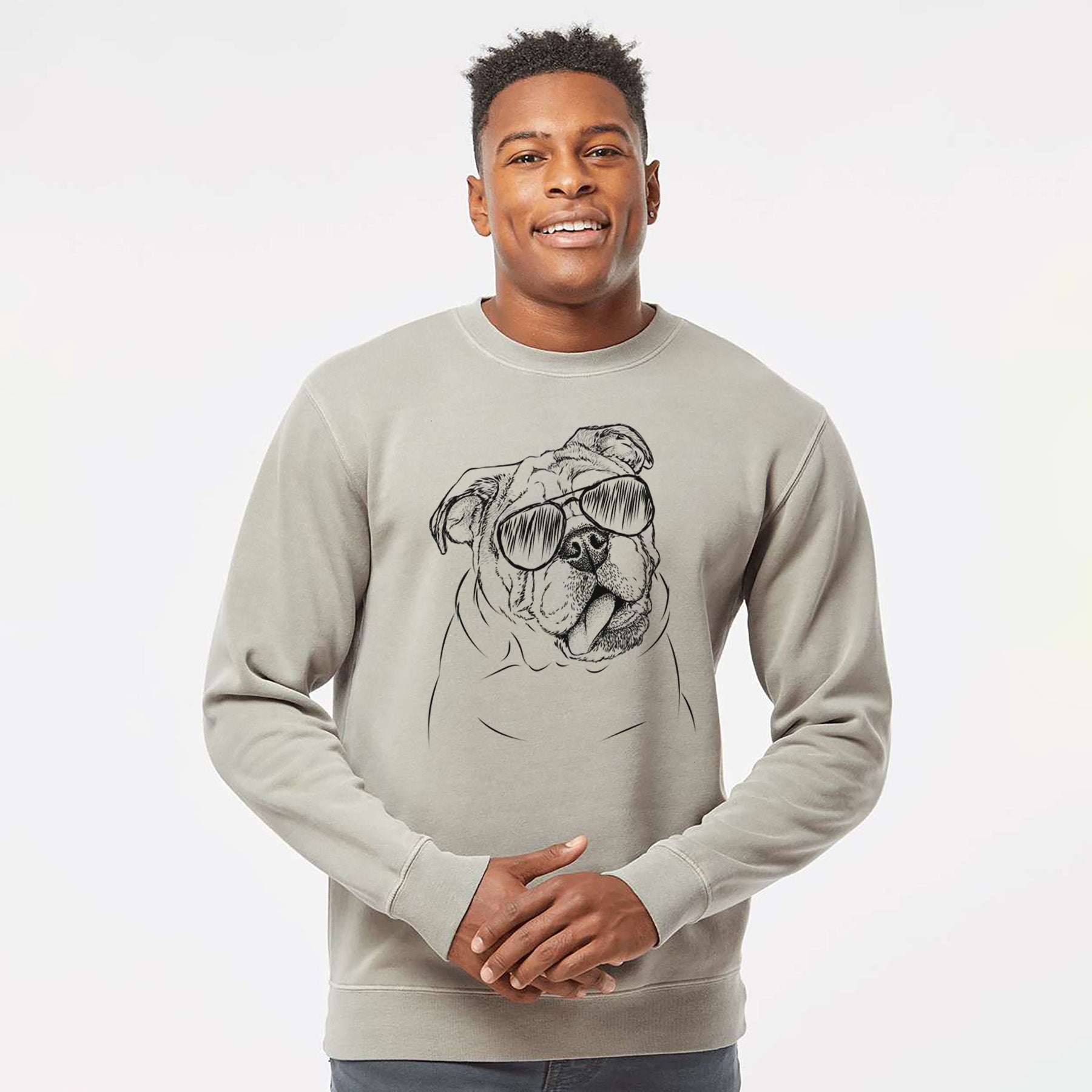 Aviator Benson the English Bulldog - Unisex Pigment Dyed Crew Sweatshirt