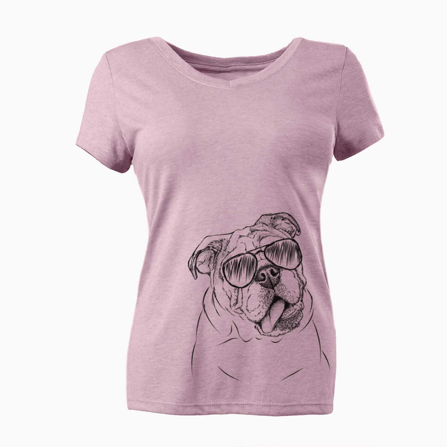 Aviator Benson the English Bulldog - Women's V-neck Shirt