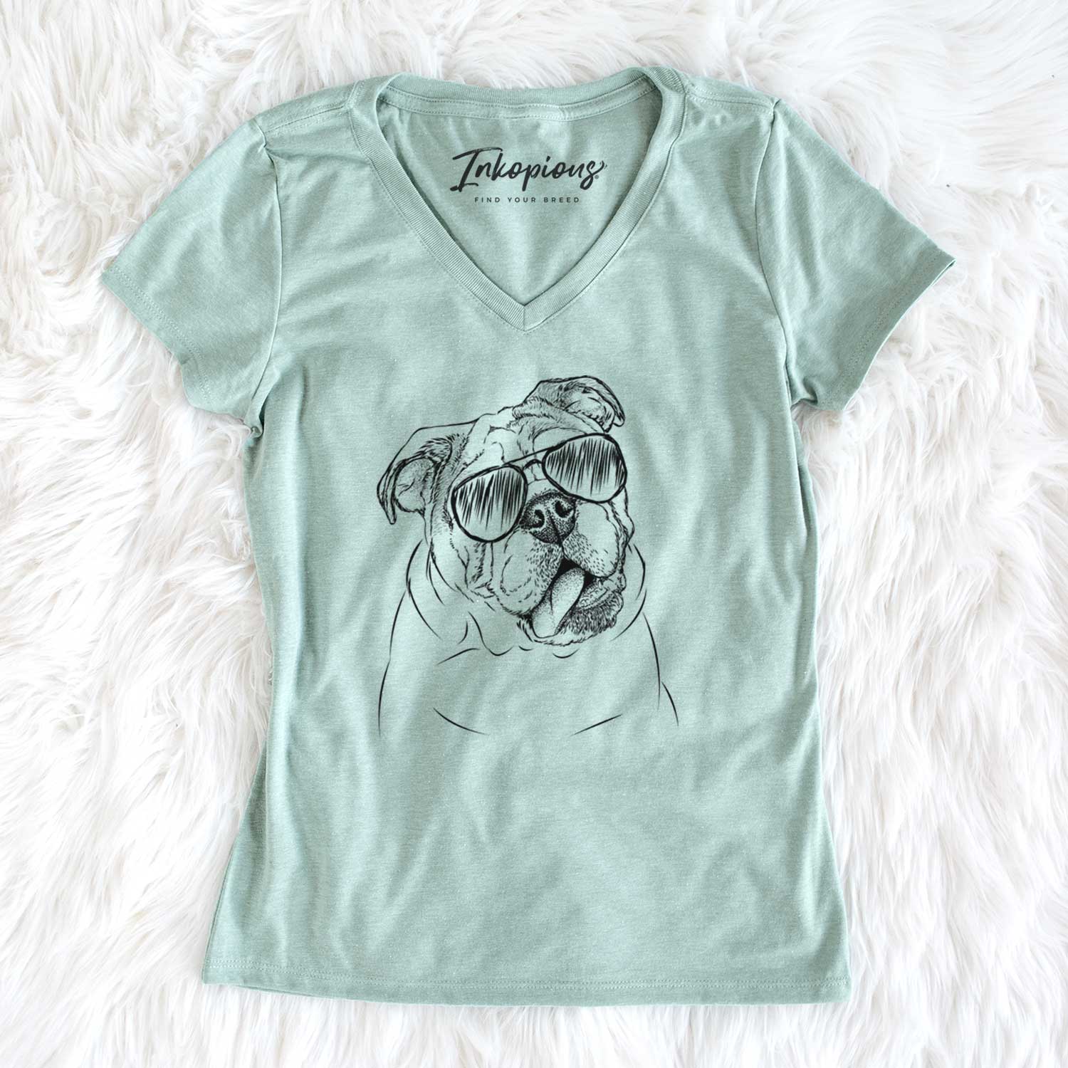 Aviator Benson the English Bulldog - Women's V-neck Shirt