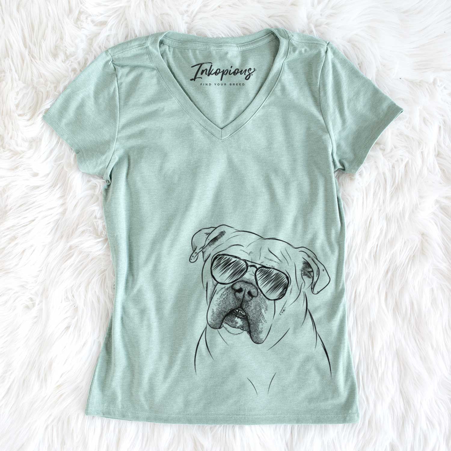 Aviator Blossom the English Bulldog - Women's V-neck Shirt