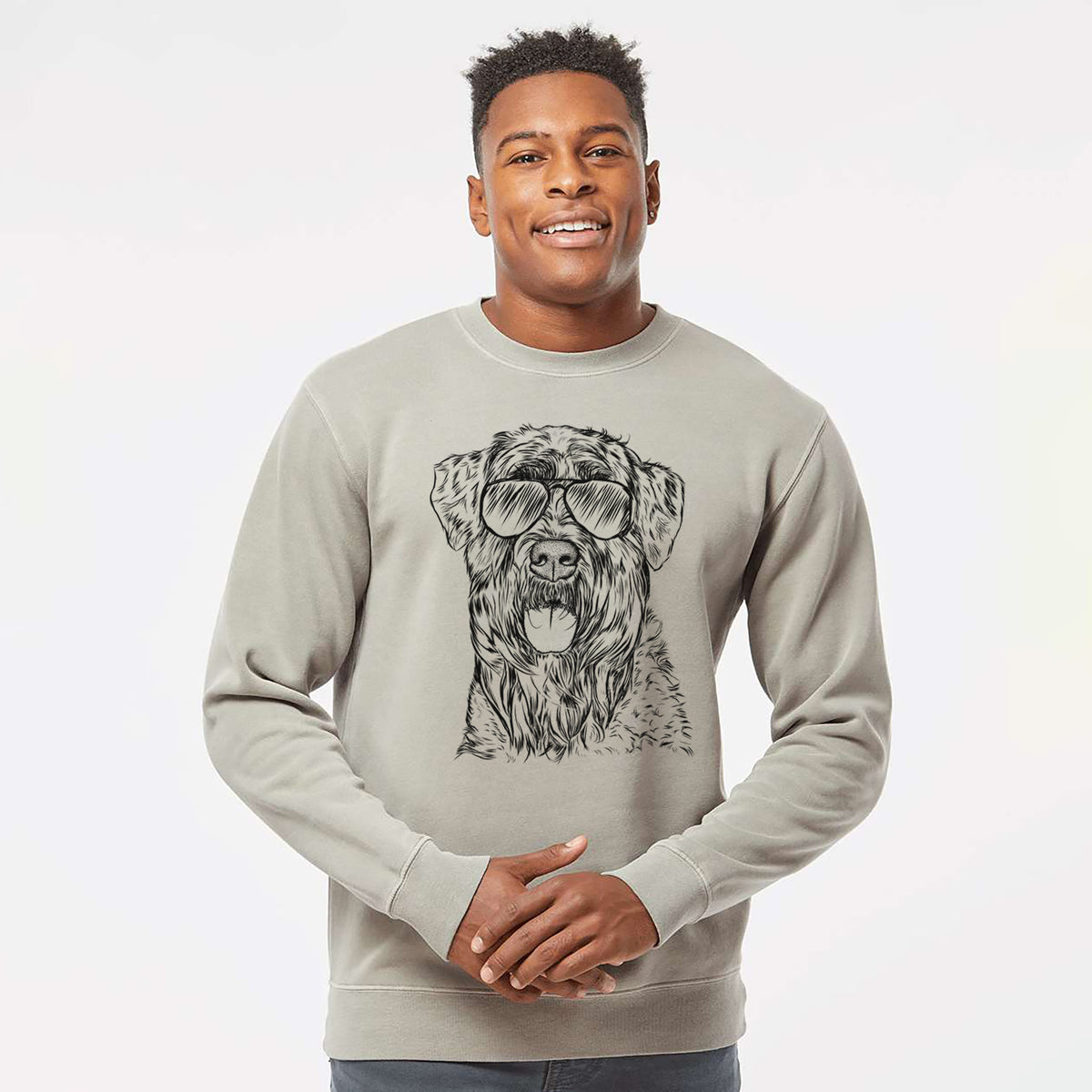 Aviator Bonnie the Bouvier Des Flandres - Unisex Pigment Dyed Crew Sweatshirt