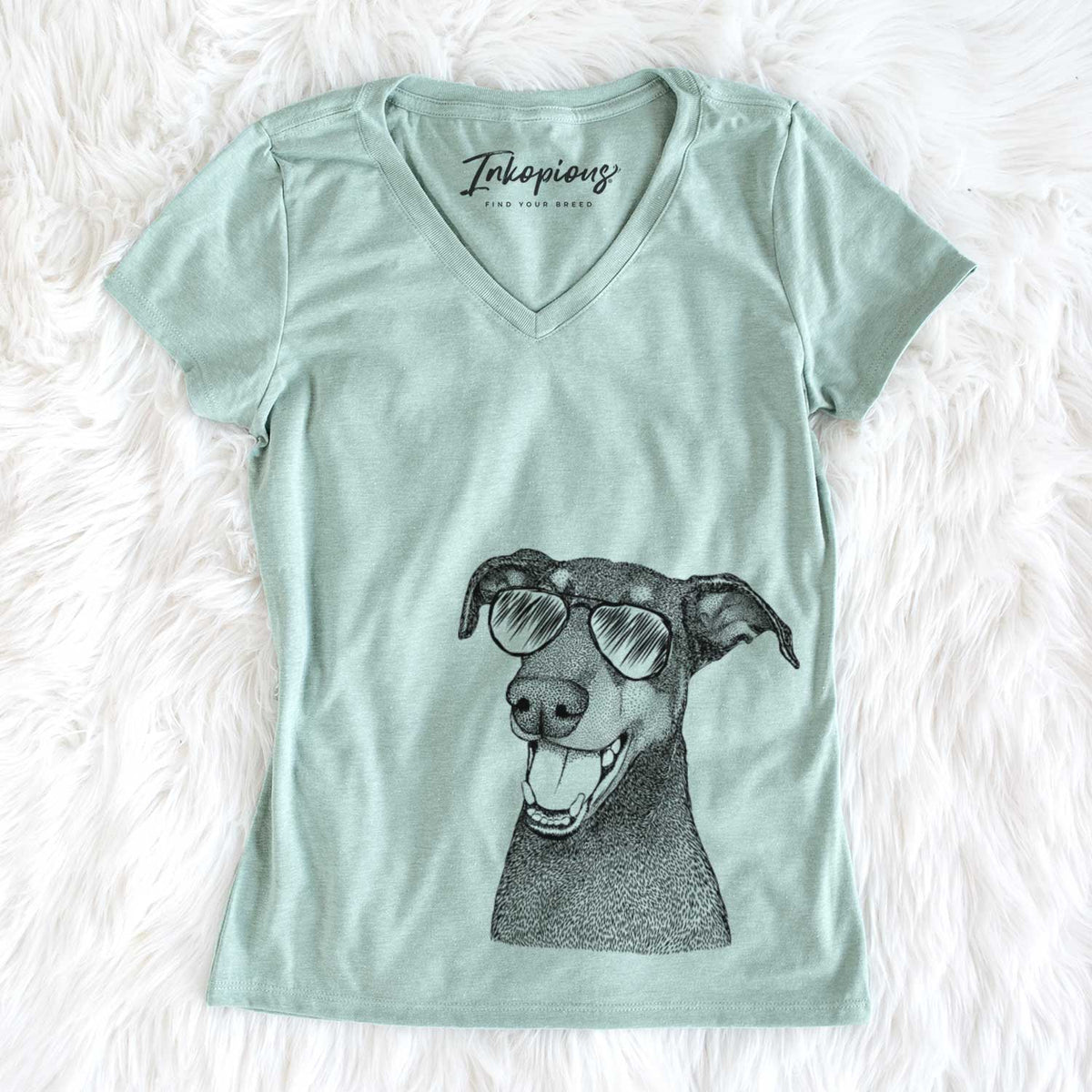 Aviator Bunnie the Doberman Pinscher - Women's V-neck Shirt