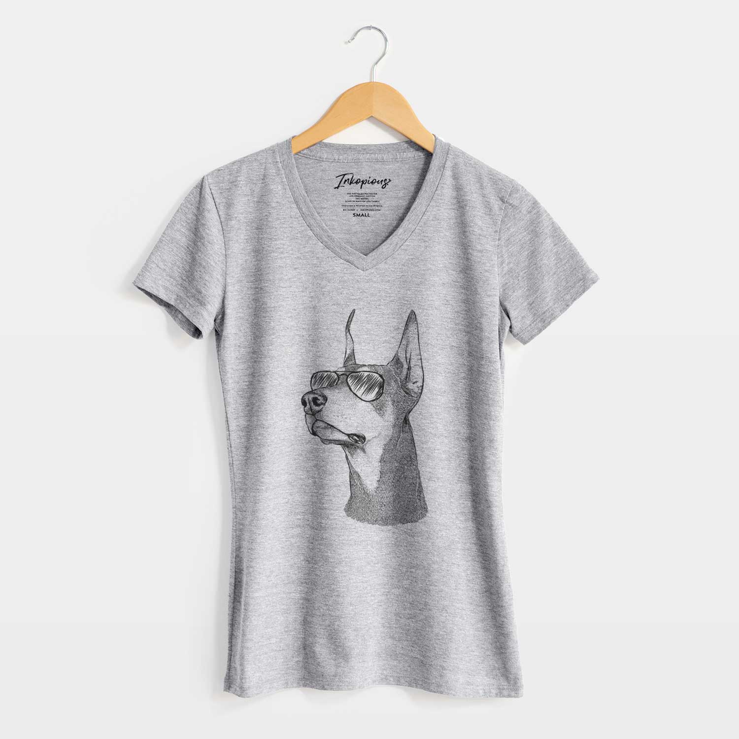 Aviator Cenza the Doberman Pinscher - Women's V-neck Shirt