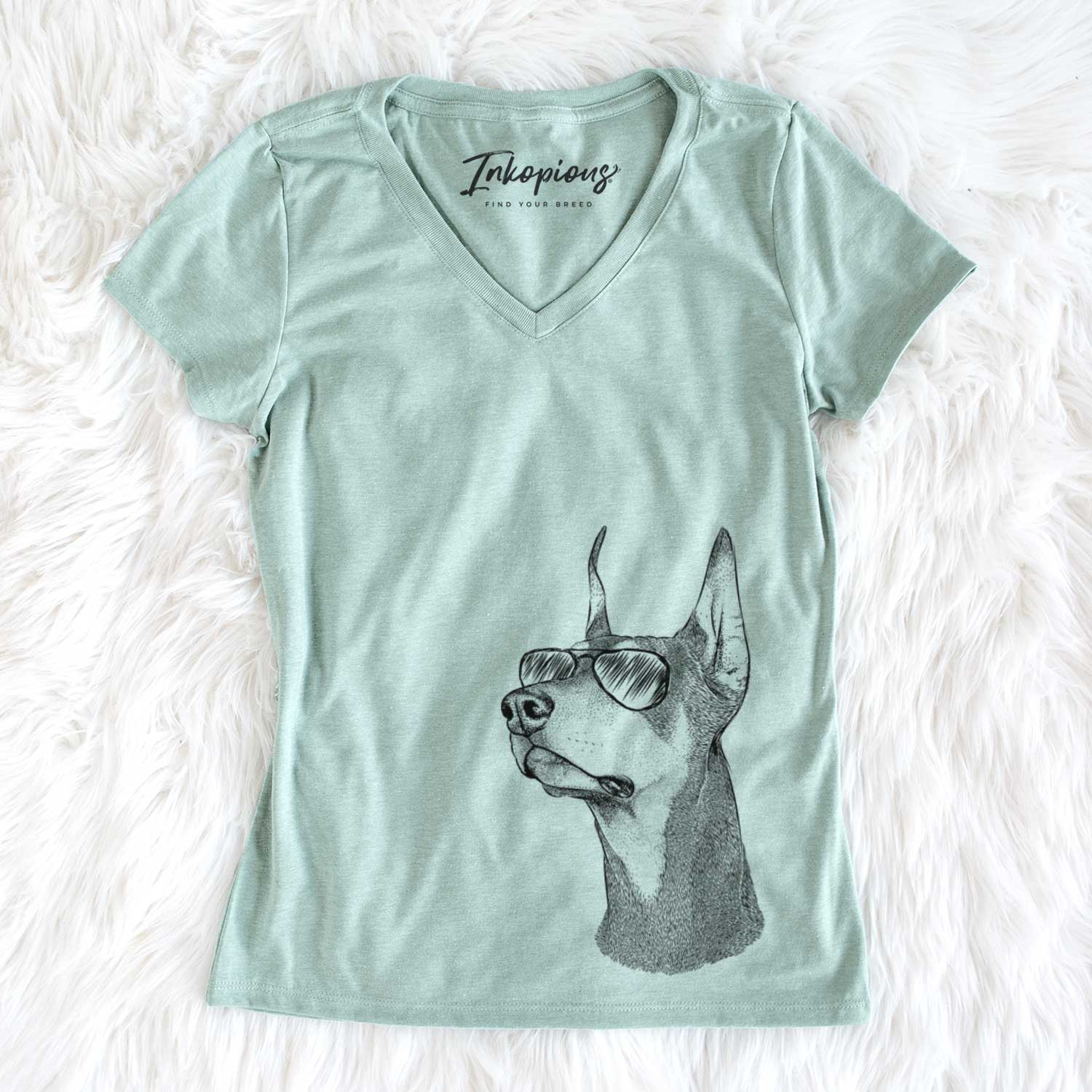 Aviator Cenza the Doberman Pinscher - Women's V-neck Shirt