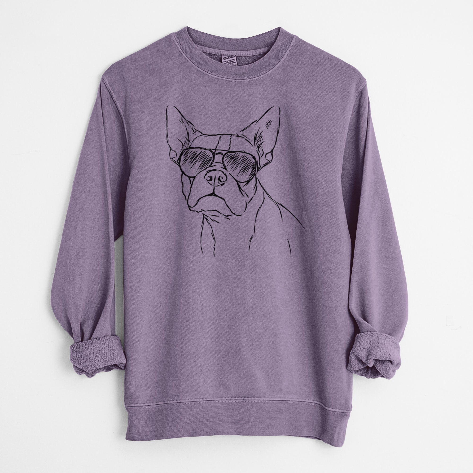 Aviator Charles the Boston Terrier - Unisex Pigment Dyed Crew Sweatshirt