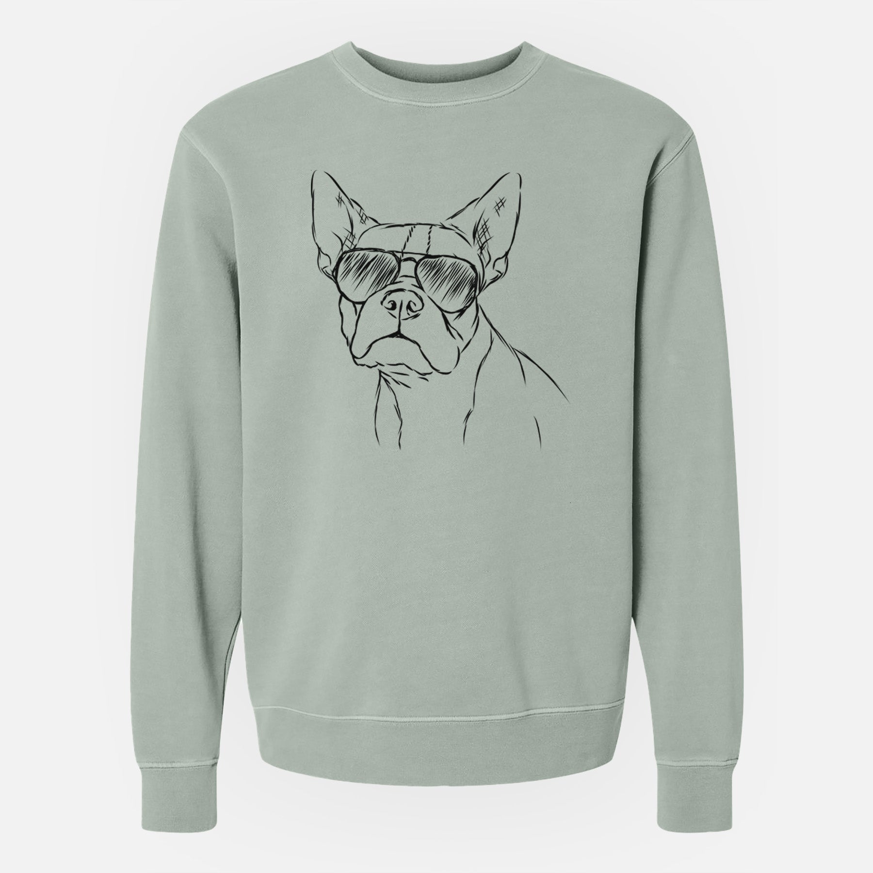 Aviator Charles the Boston Terrier - Unisex Pigment Dyed Crew Sweatshirt