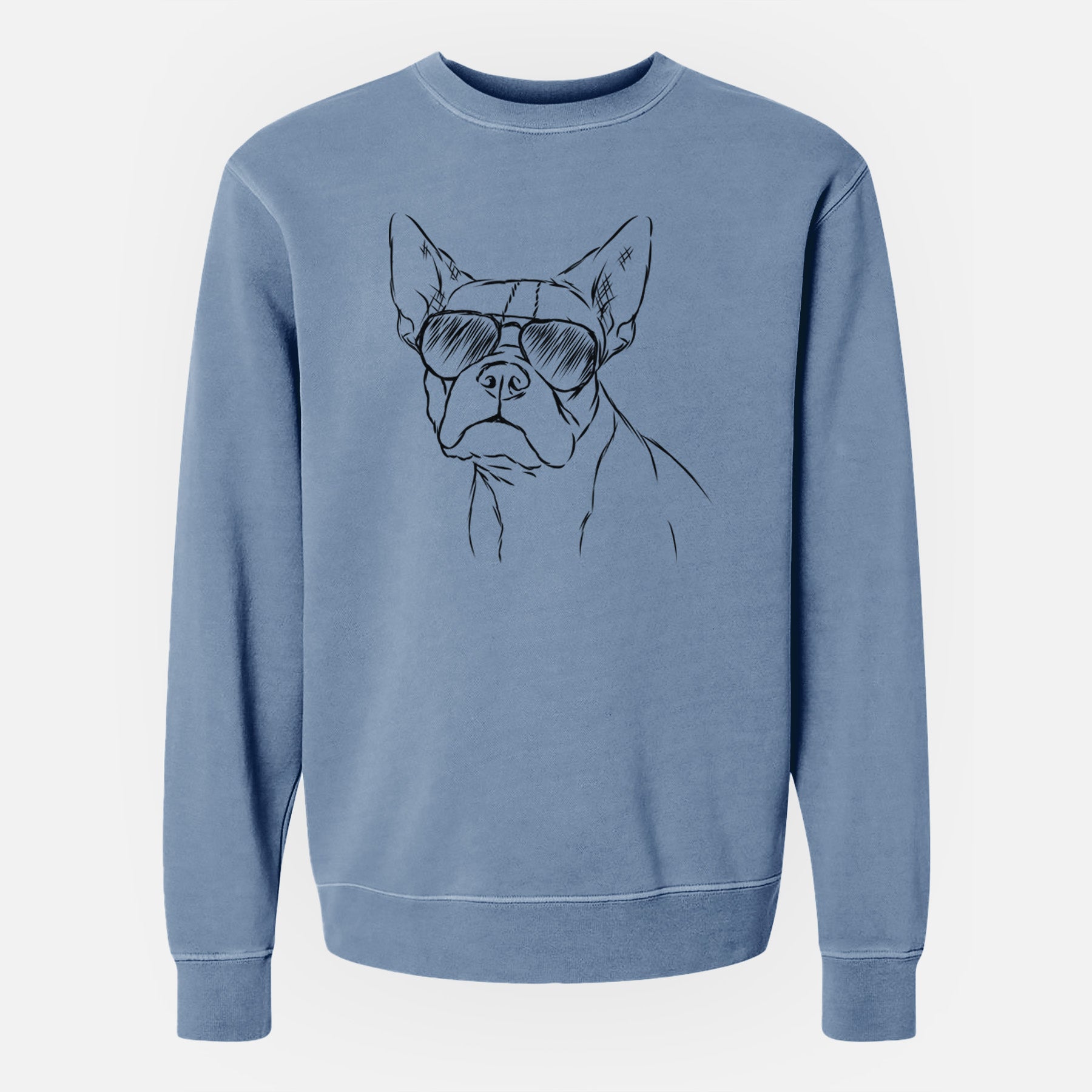 Aviator Charles the Boston Terrier - Unisex Pigment Dyed Crew Sweatshirt