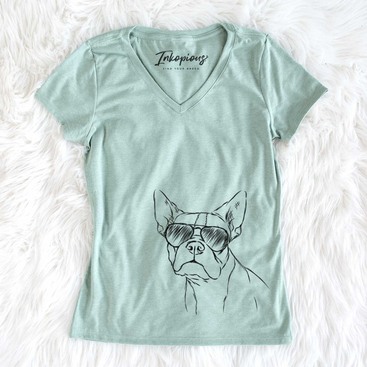 Aviator Charles the Boston Terrier - Women's V-neck Shirt
