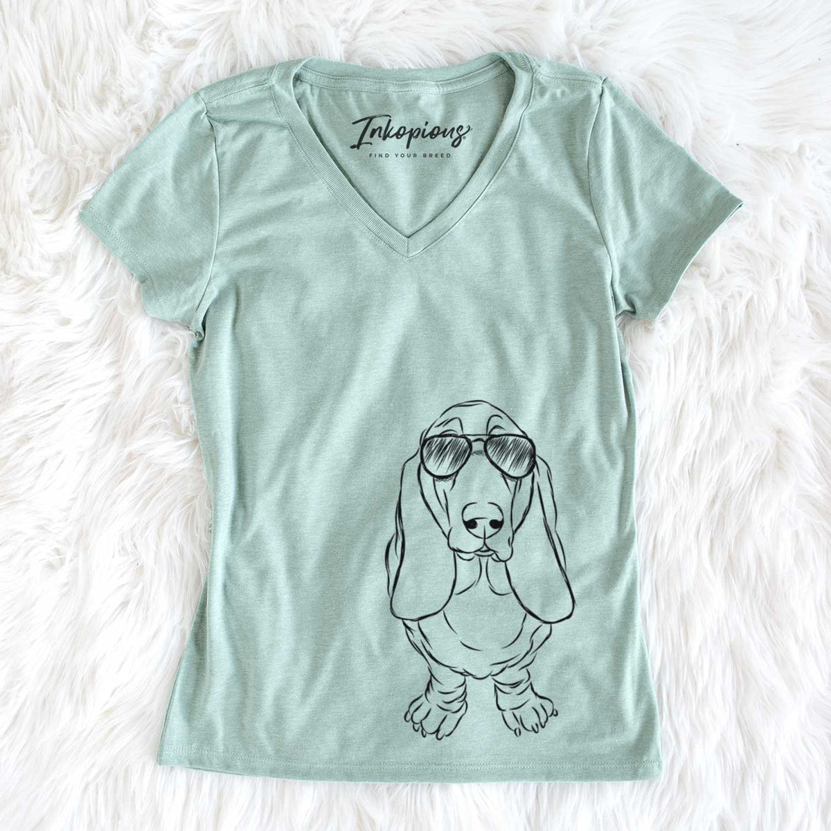 Aviator Charlie the Basset Hound - Women's V-neck Shirt