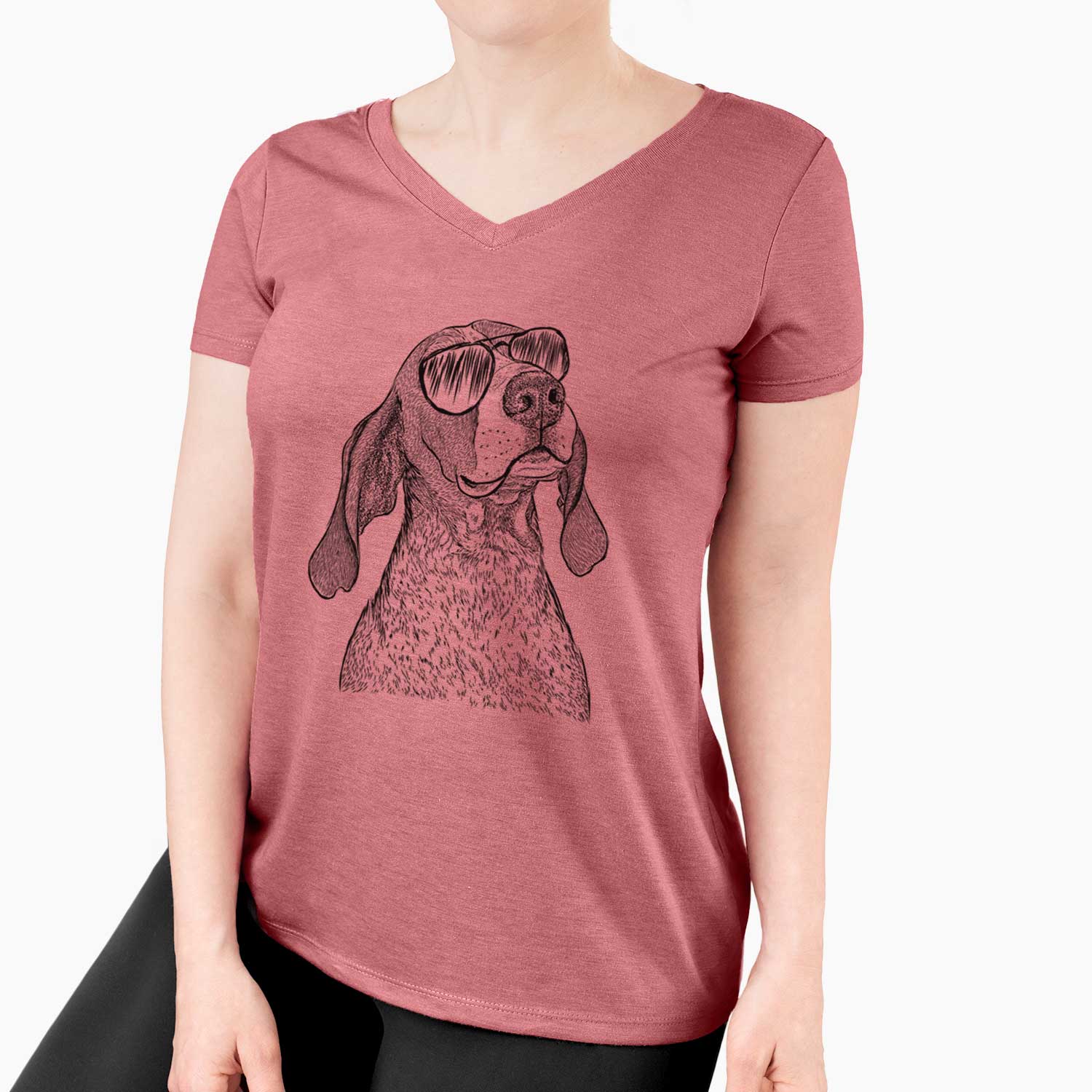 Aviator Chester the Red Tick Coonhound - Women's V-neck Shirt