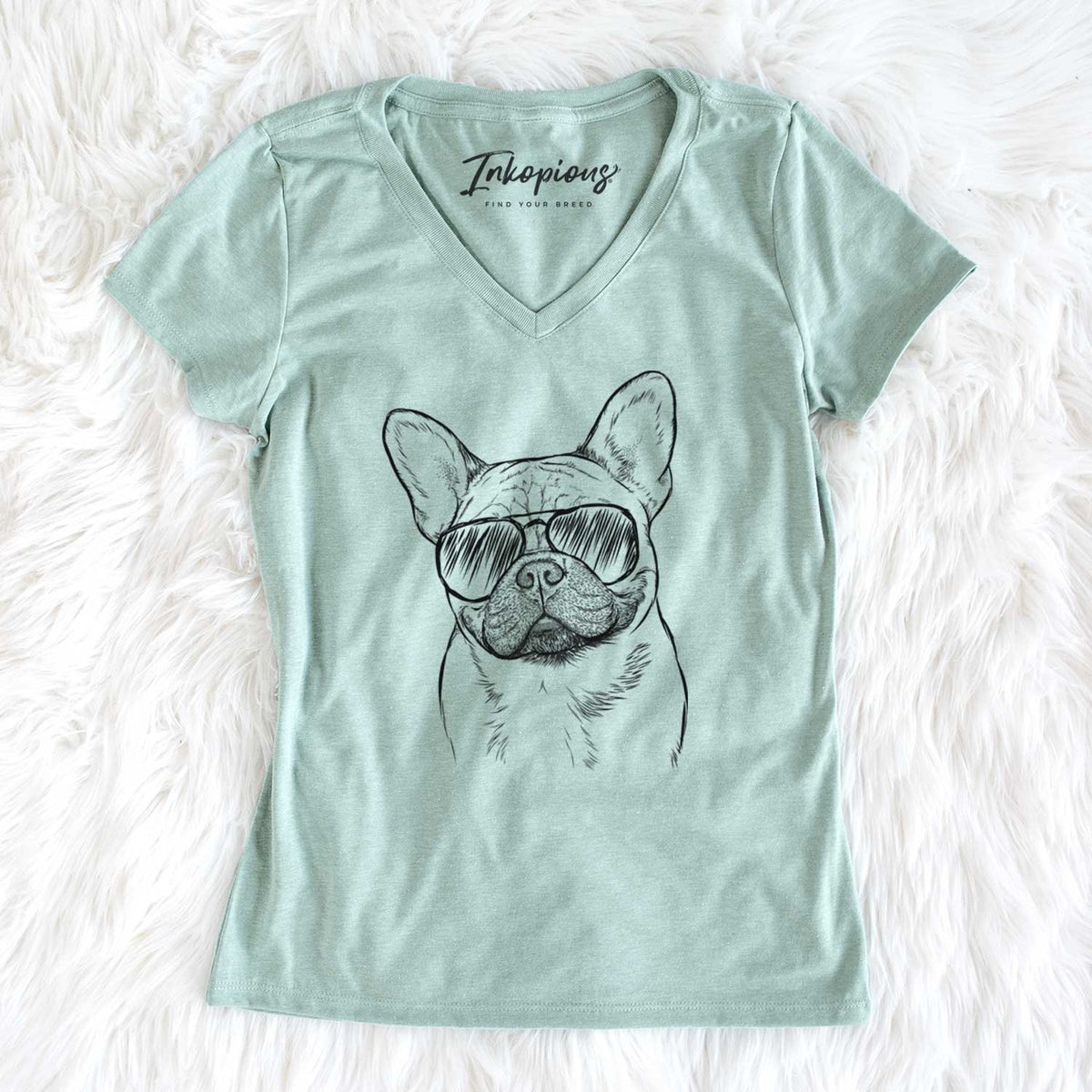 Aviator Chew Chew the French Bulldog - Women's V-neck Shirt
