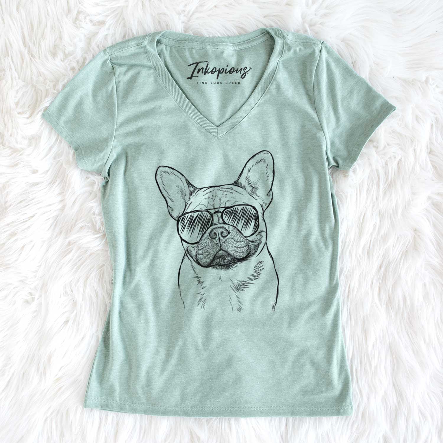 Aviator Chew Chew the French Bulldog - Women's V-neck Shirt