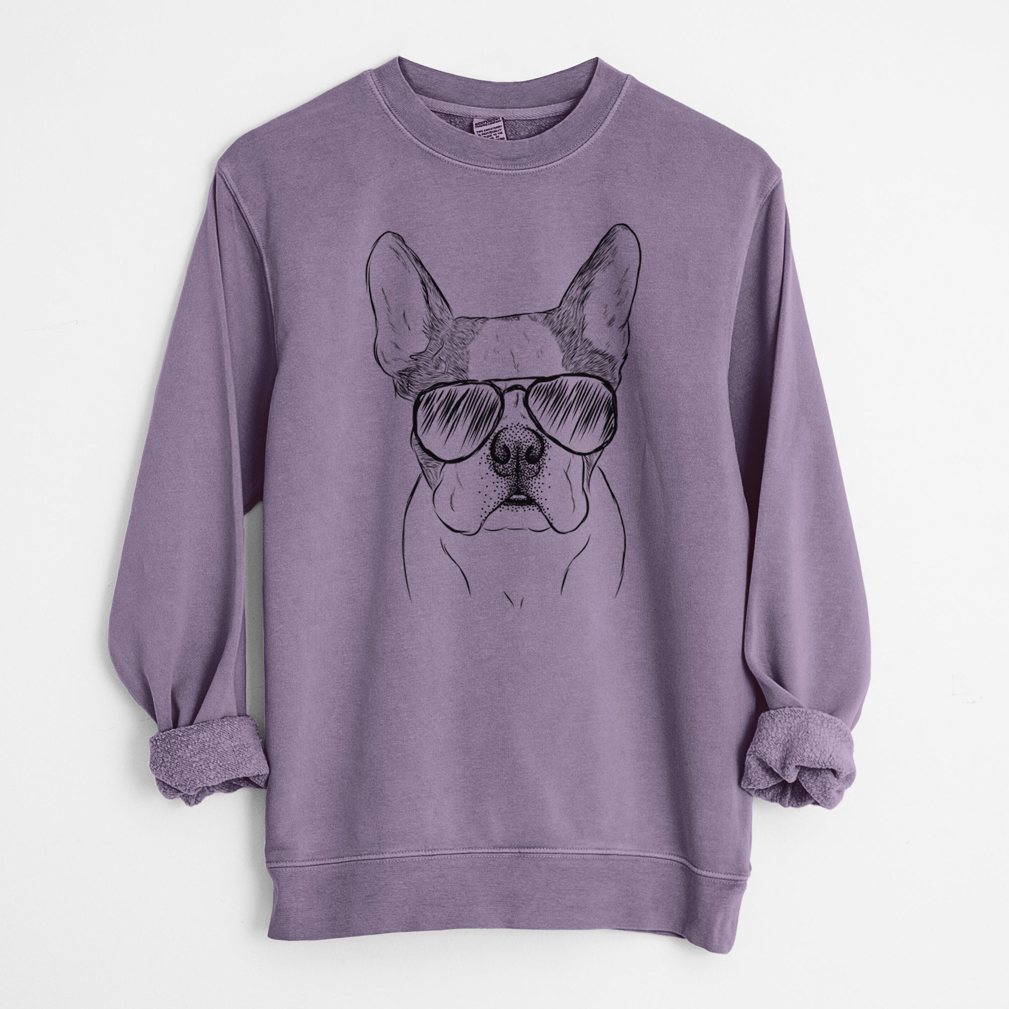 Aviator Chocolate Chip the Boston Terrier - Unisex Pigment Dyed Crew Sweatshirt