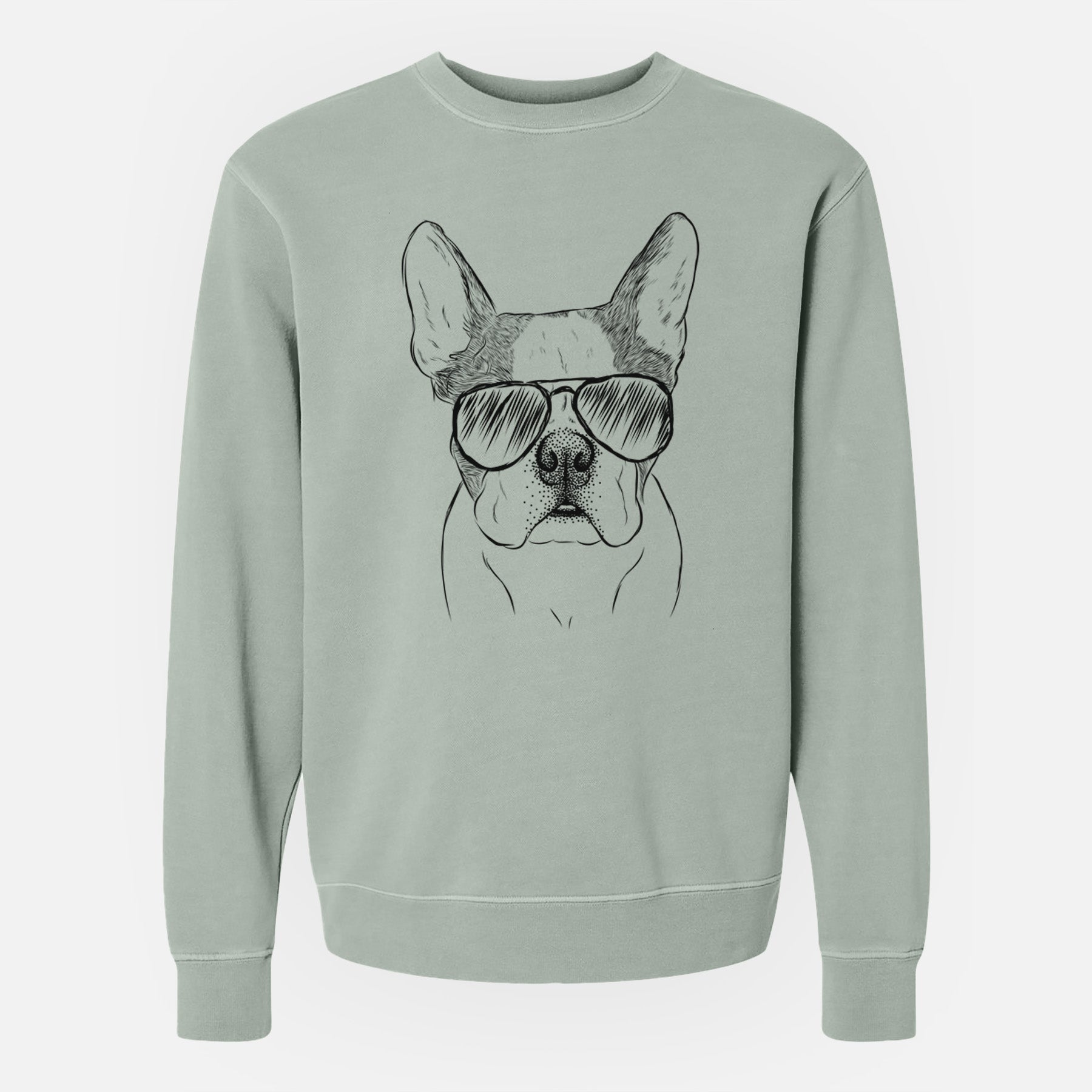 Aviator Chocolate Chip the Boston Terrier - Unisex Pigment Dyed Crew Sweatshirt