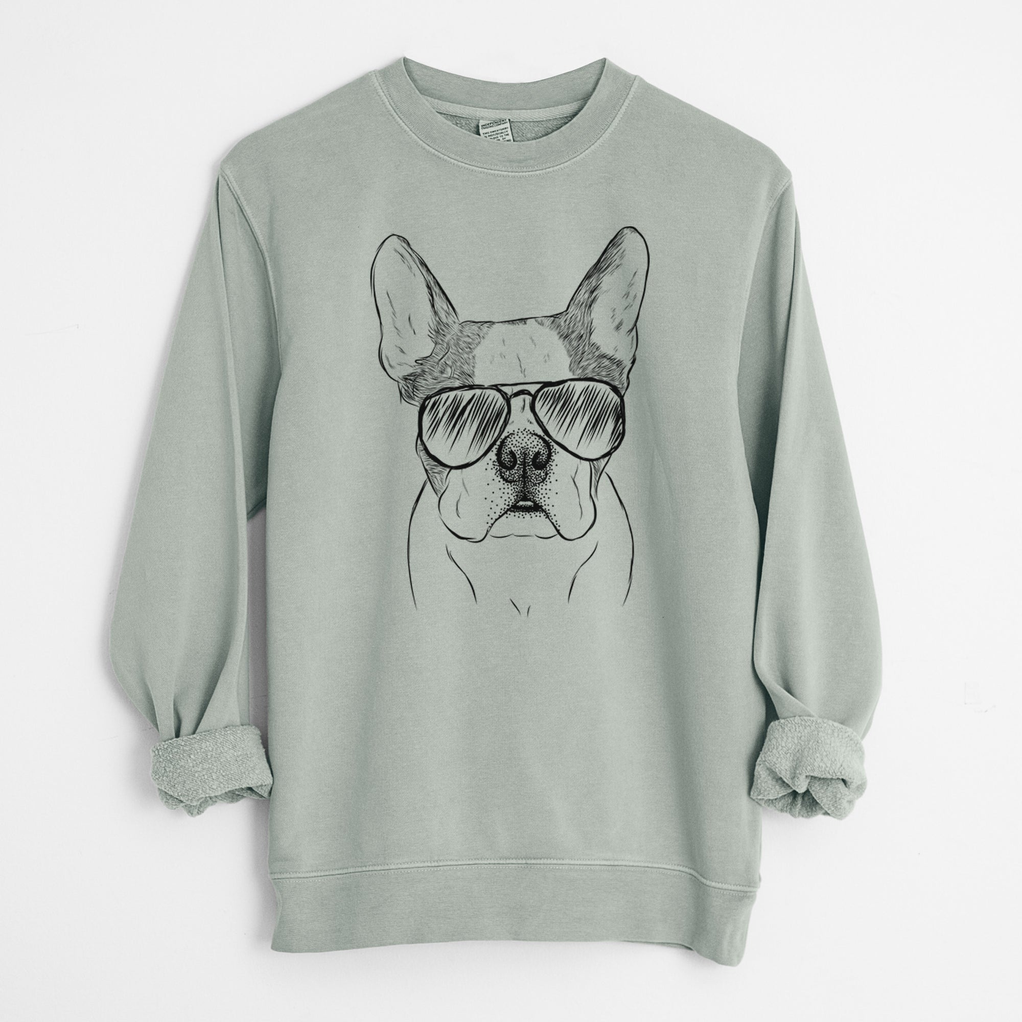 Aviator Chocolate Chip the Boston Terrier - Unisex Pigment Dyed Crew Sweatshirt