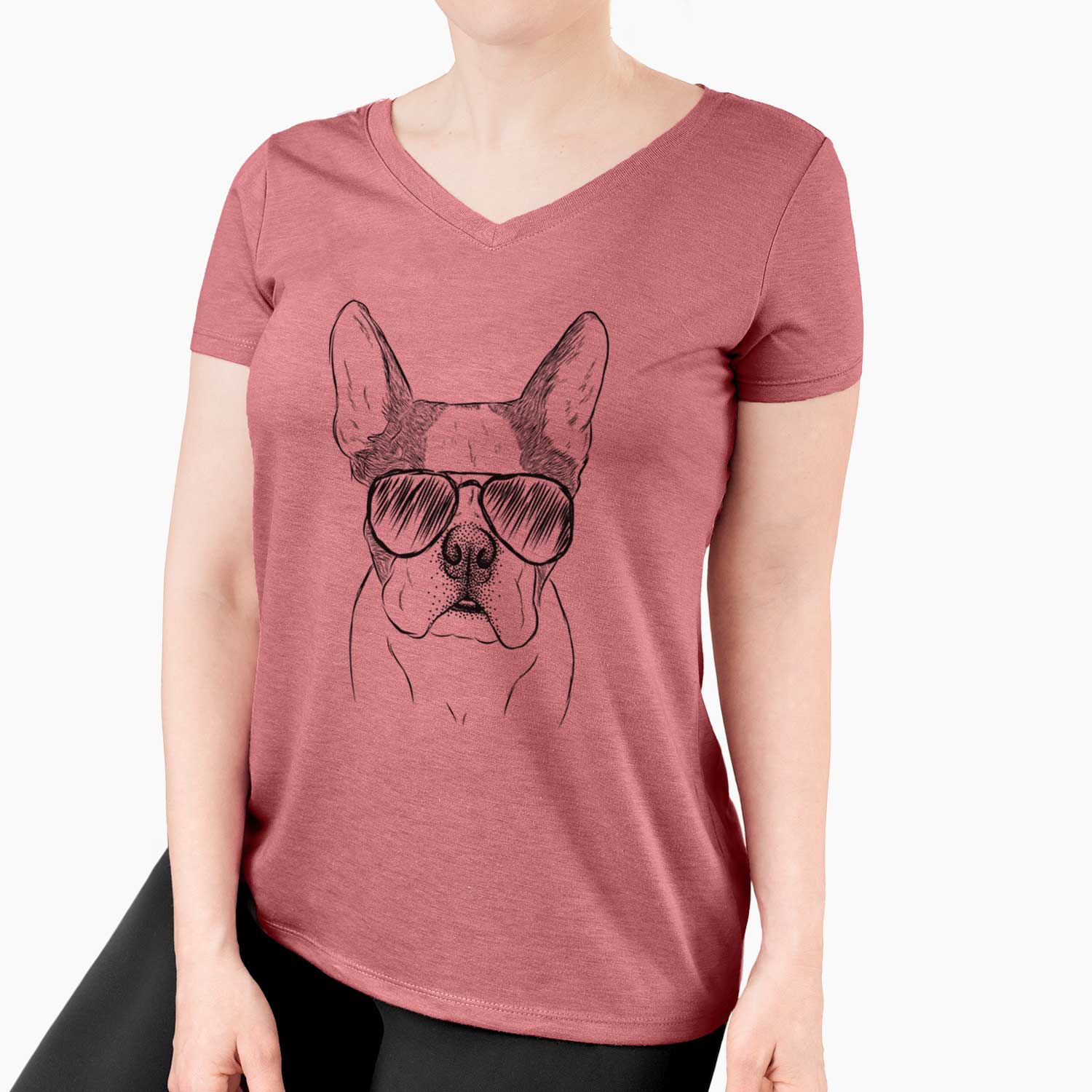 Aviator Chocolate Chip the Boston Terrier - Women's V-neck Shirt