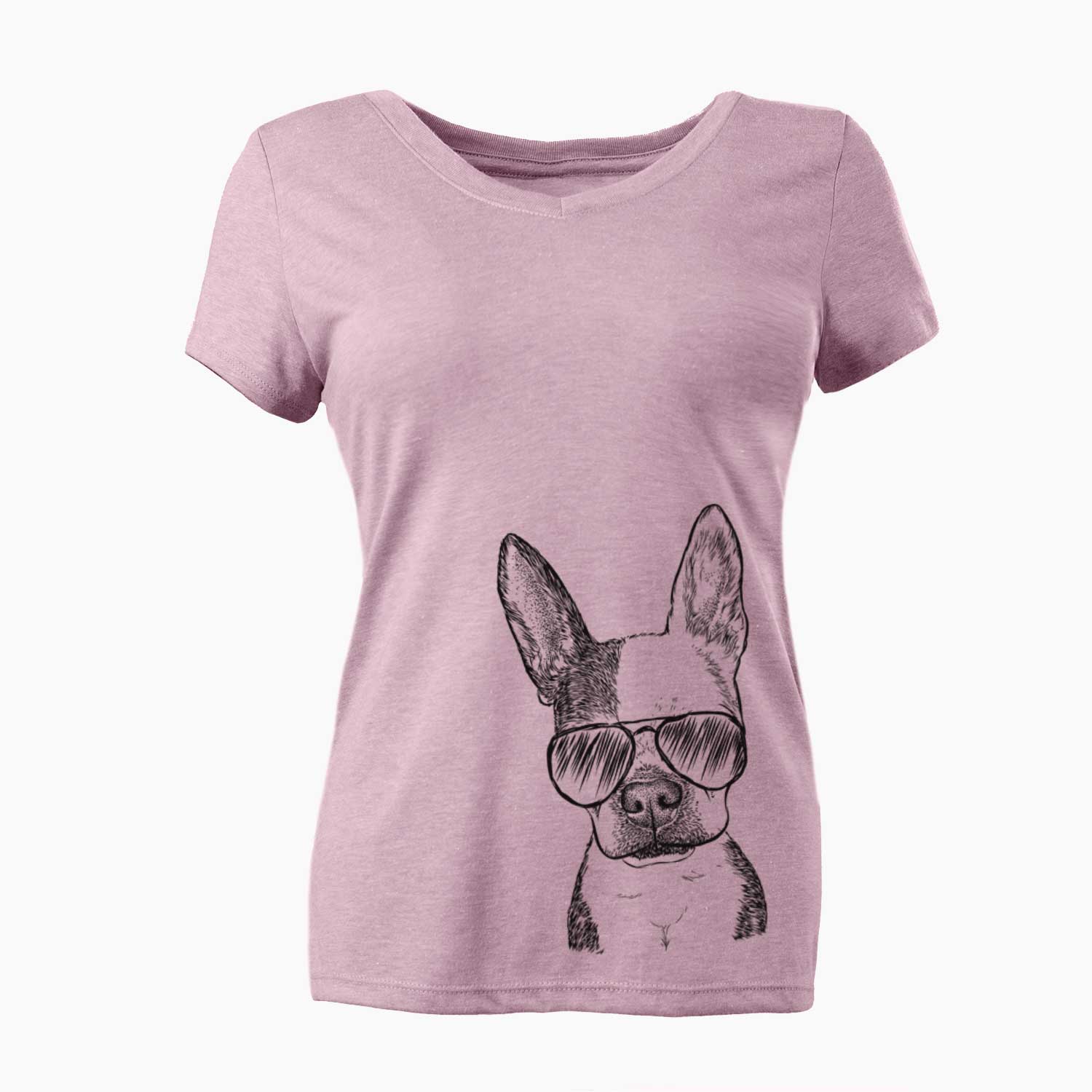 Aviator Daisy the Boston Terrier - Women's V-neck Shirt